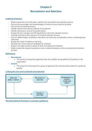 Chapter 6 summary - Chapter 6 Recruitment and Selection Learning ...