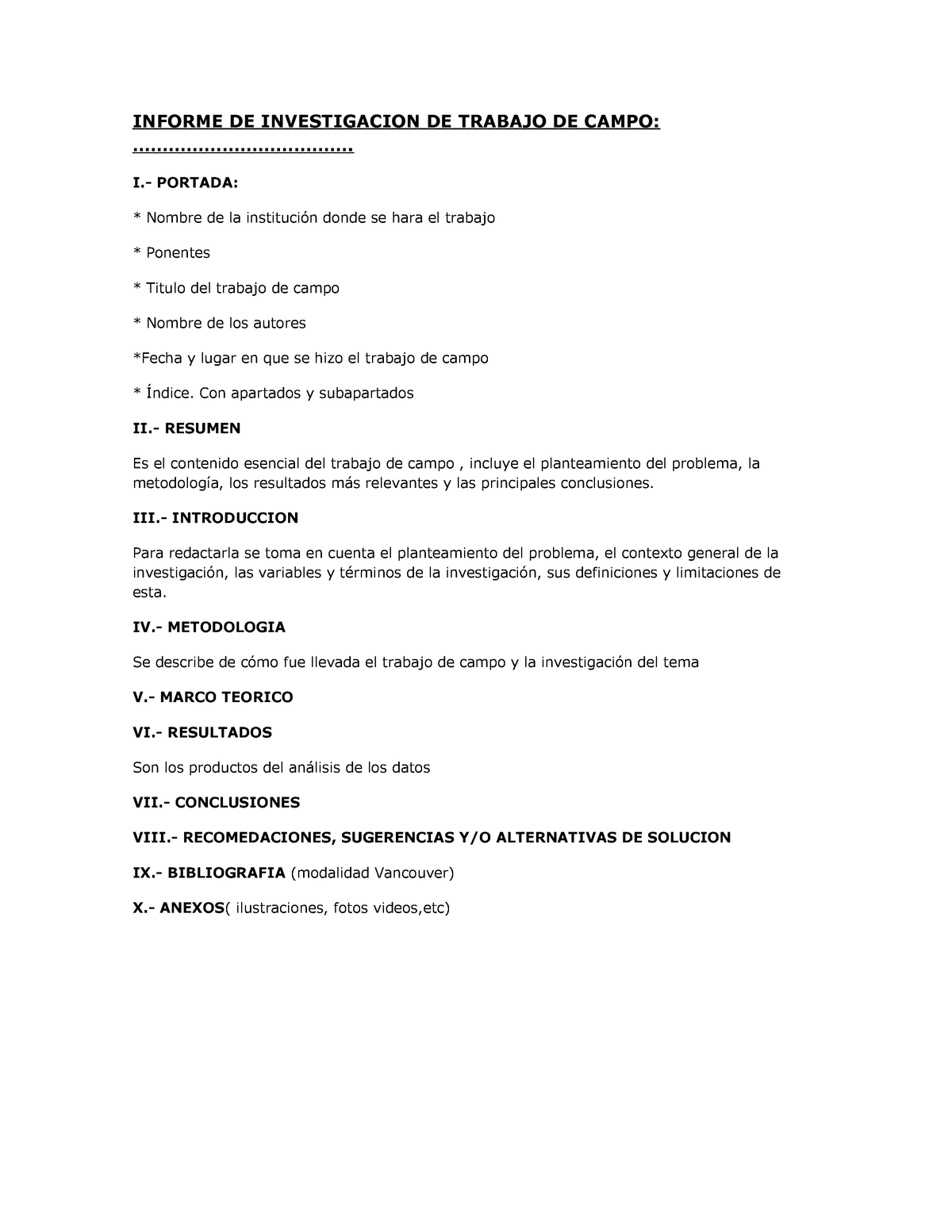 Modelo DE Informe Trabajo DE Campo - INFORME DE INVESTIGACION DE TRABAJO DE  CAMPO: - Studocu