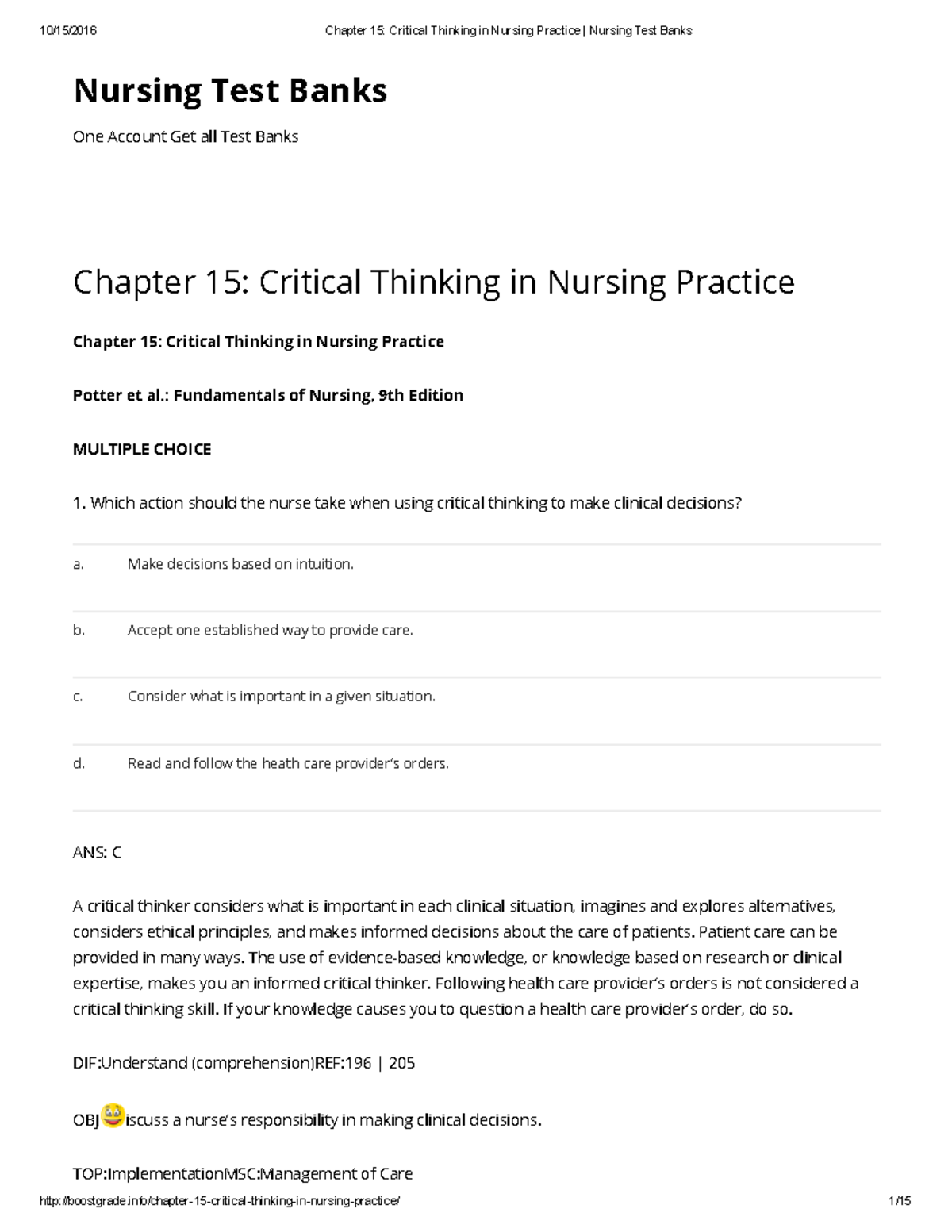 critical thinking practice test for nursing