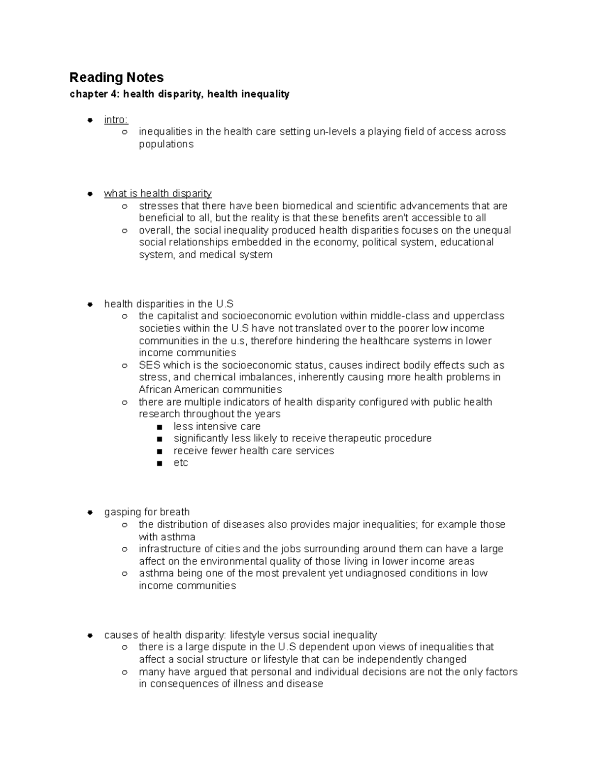 Week 4 Reading and In Class Notes - Reading Notes chapter 4: health ...