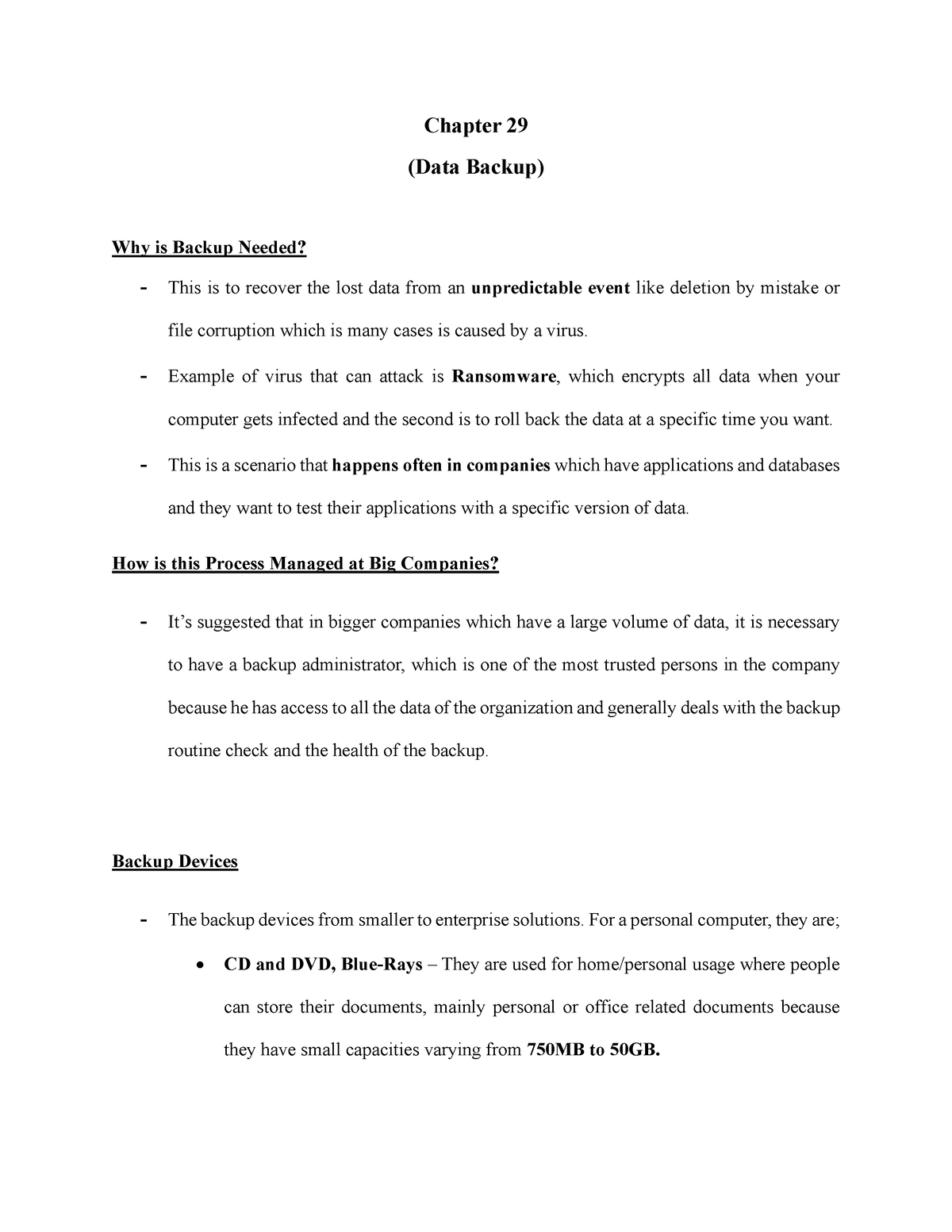 essay about data backup