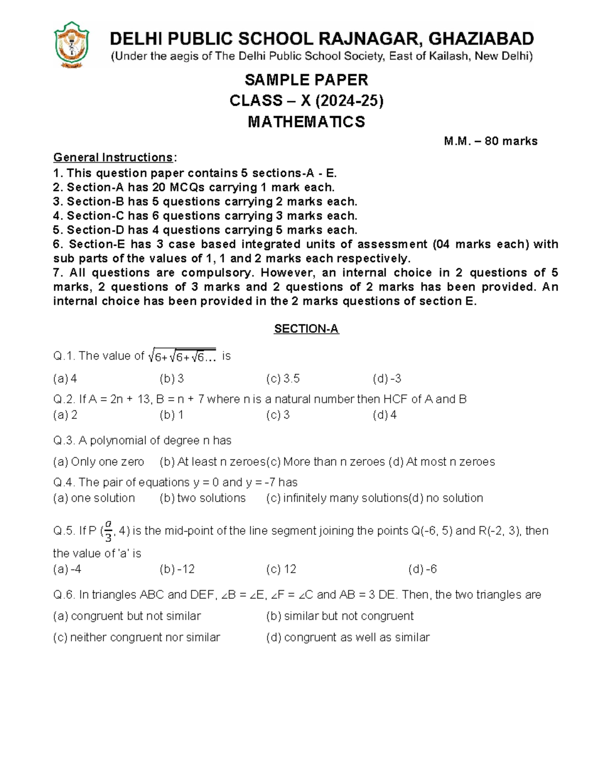 1733463038497 SAMG10MAT4202425 - SAMPLE PAPER CLASS – X (2024-25 ...