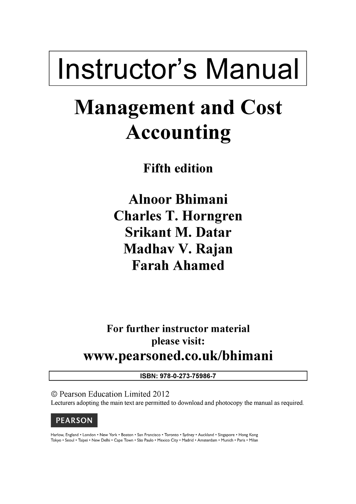 Solution Manual Management And Cost Accounting 5th Edition Studocu