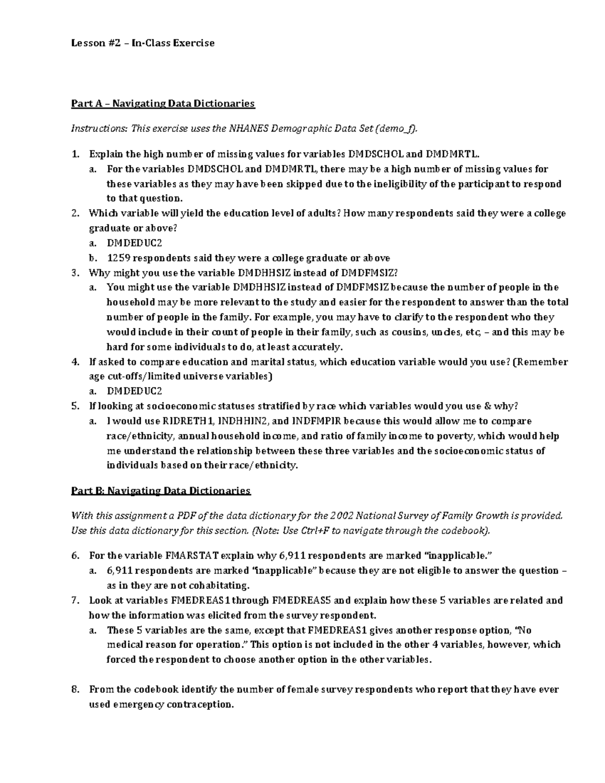 In Class Exercise #2 - Lesson #2 – In-Class Exercise Part A ...
