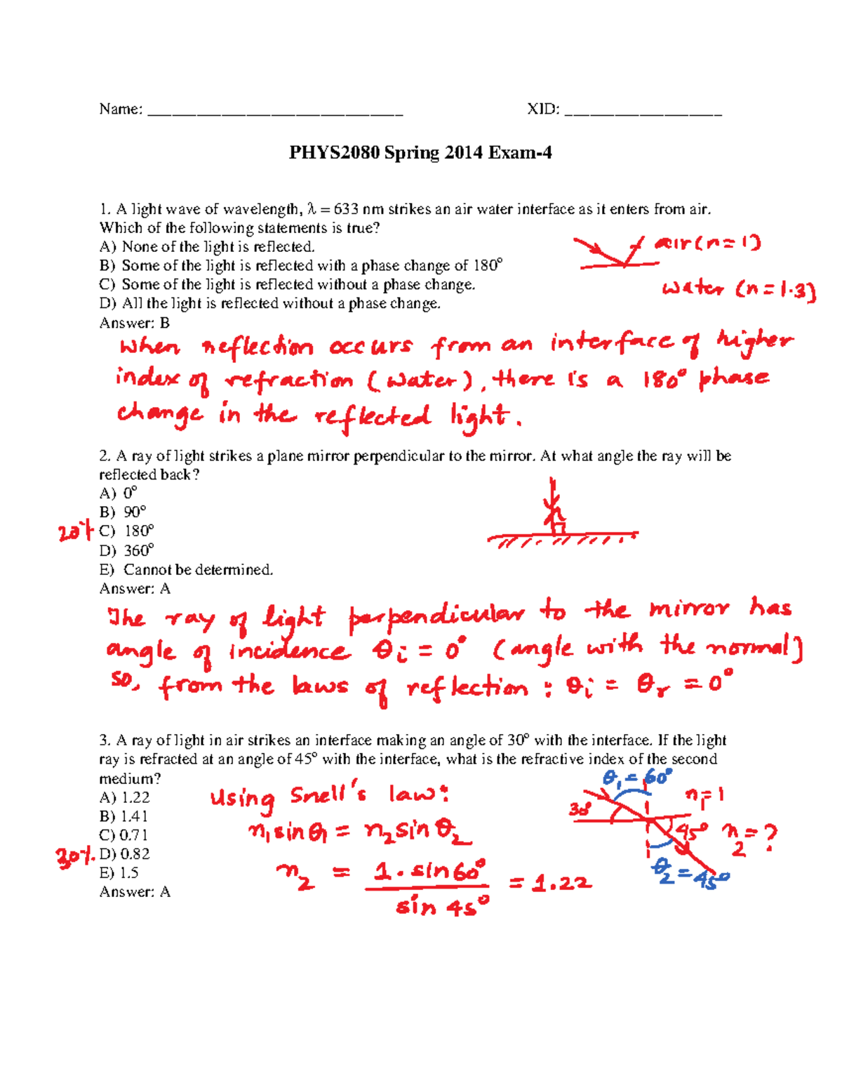 Exam-4 Spring 2014 PHYS2080 Solutionsb - Name ...