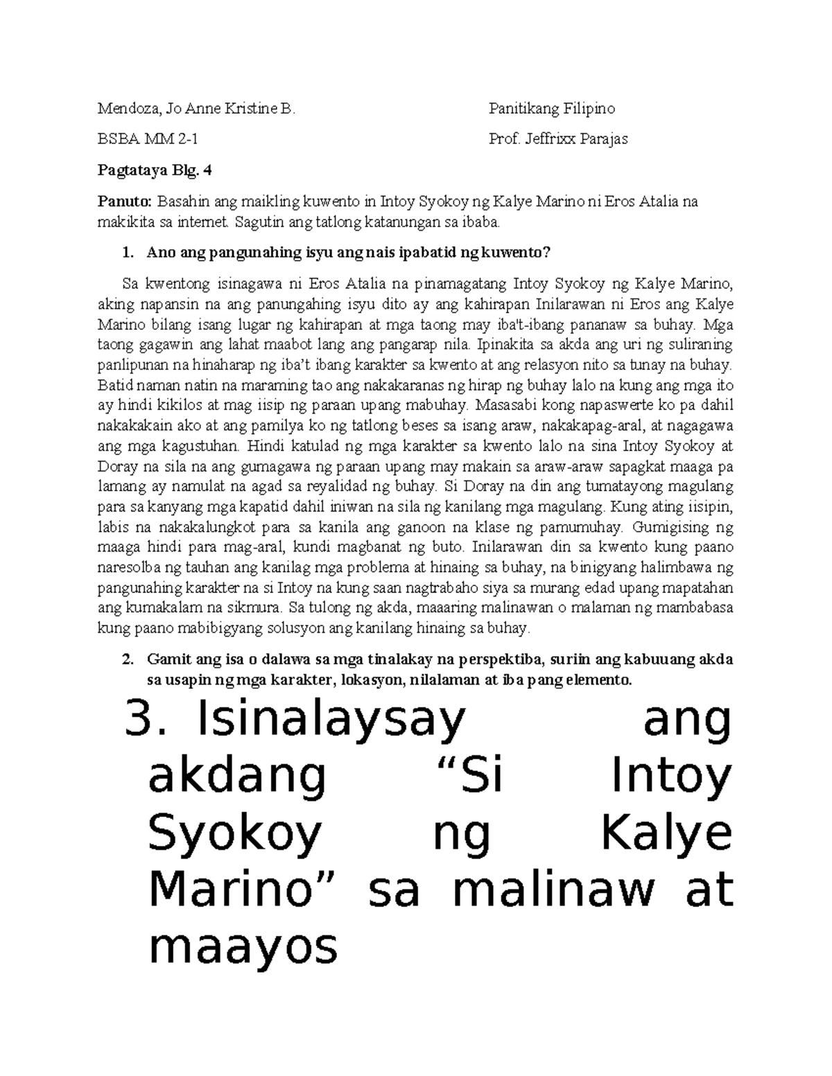 Panitikang Pilipino PB4 - Mendoza, Jo Anne Kristine B. Panitikang ...