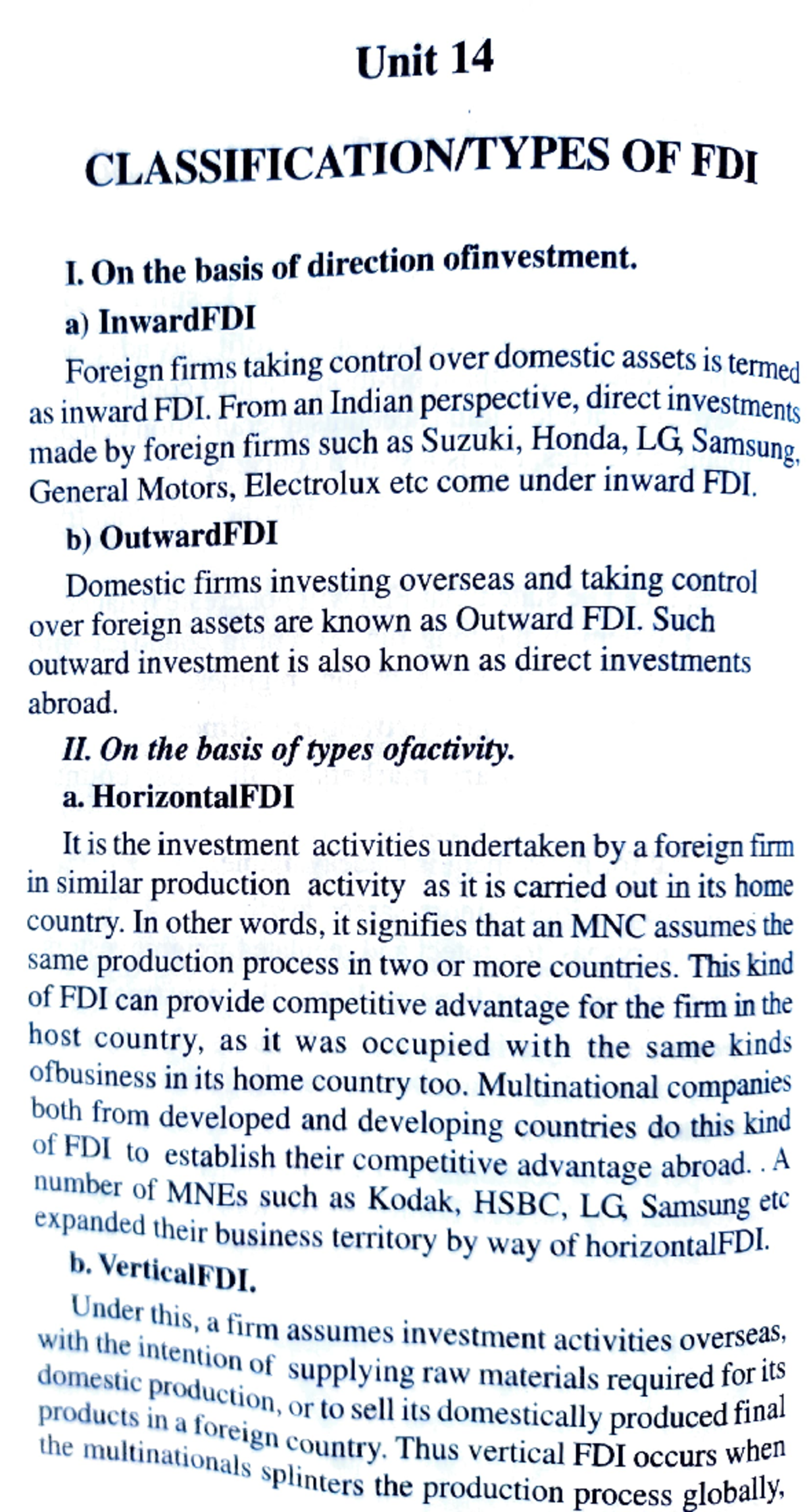 UNIT-14- Classificationtype OF FDI - Unit 14 CLASSIFICATION/TYPES OF ...