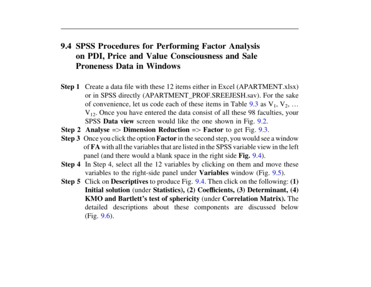 SPSS Procedures for Performing Factor Analysis on PDI, Price and Value ...