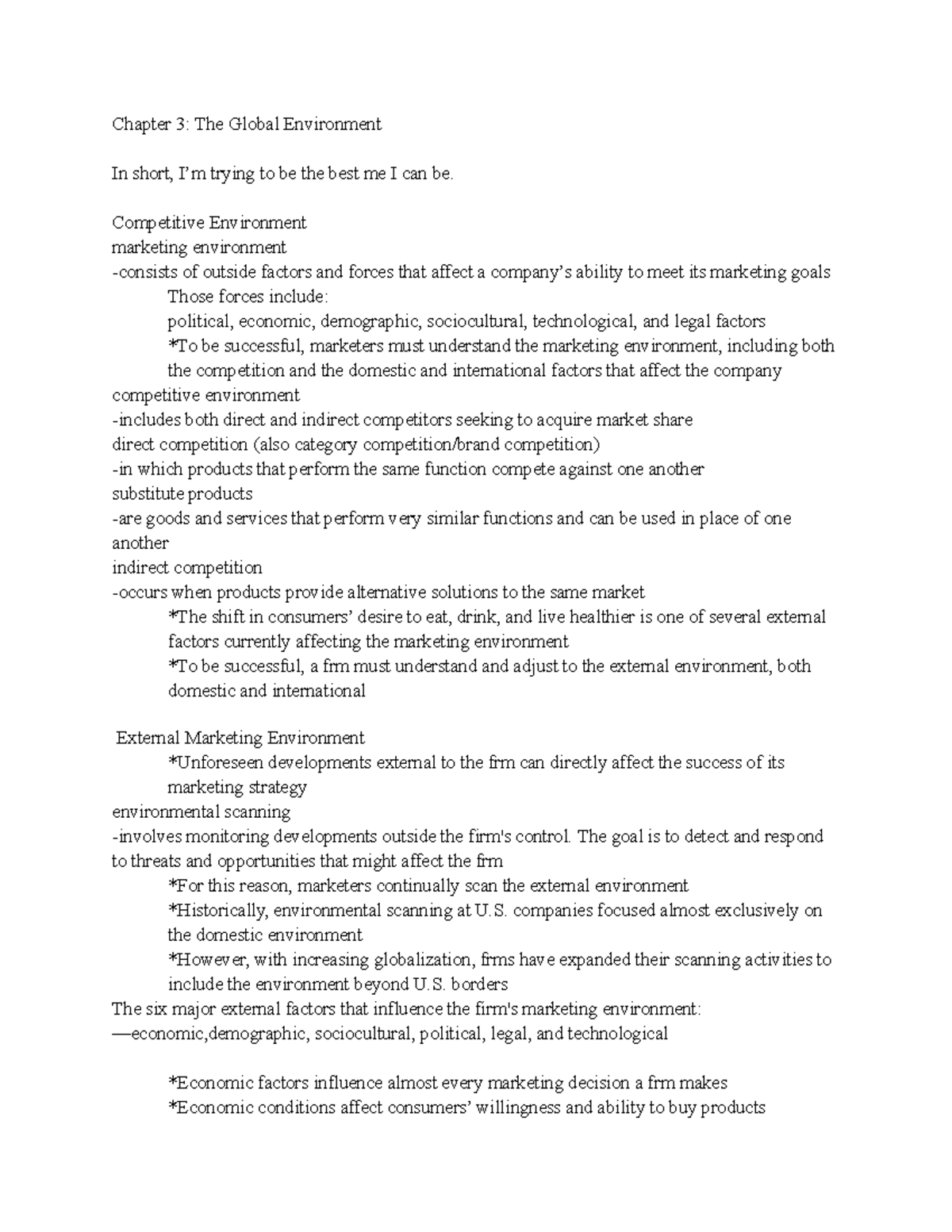 Principles of Marketing Chapter 3 Notes - Chapter 3: The Global ...