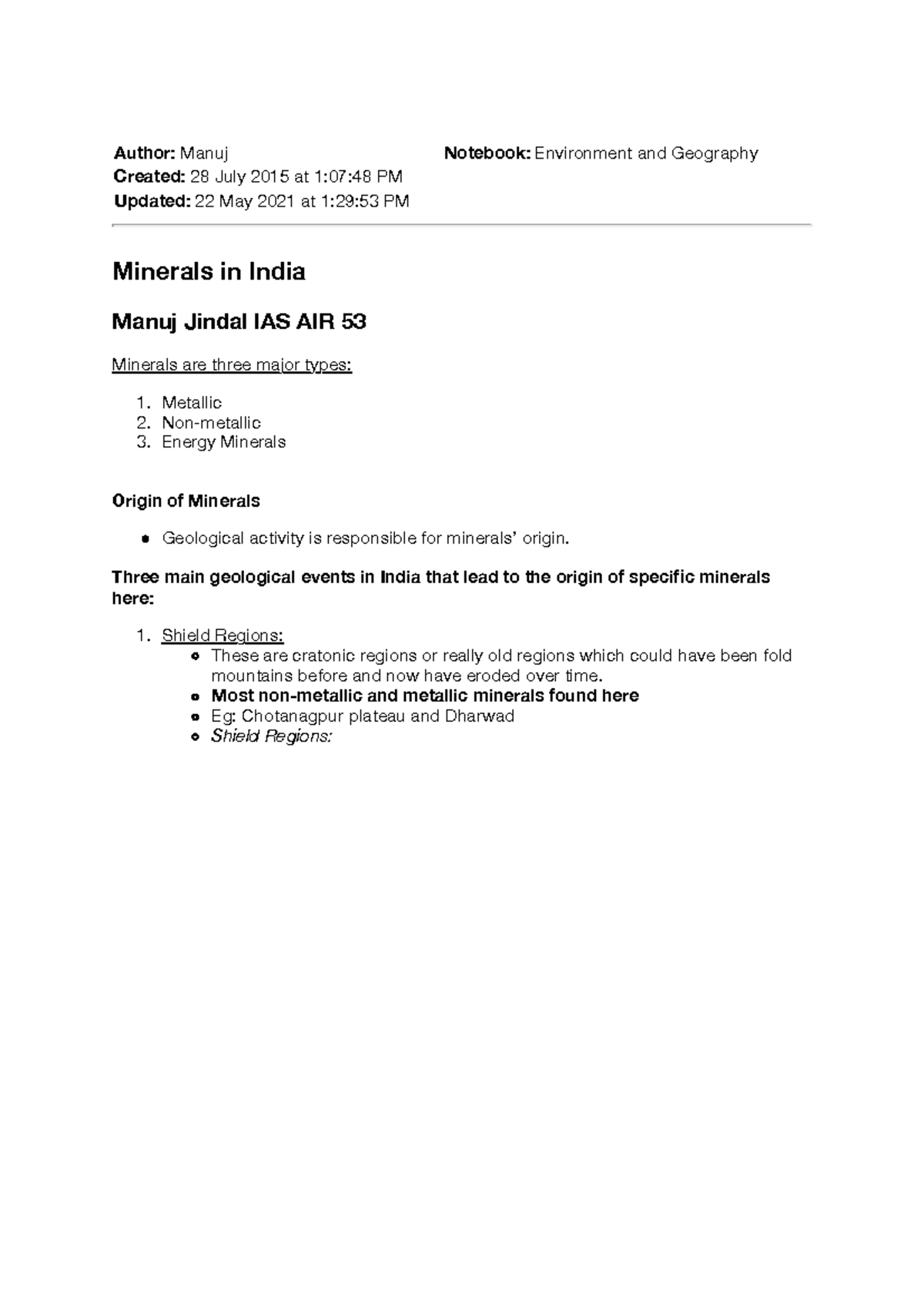 Manuj Jindal Minerals Notes - Author: Manuj Notebook: Environment and ...