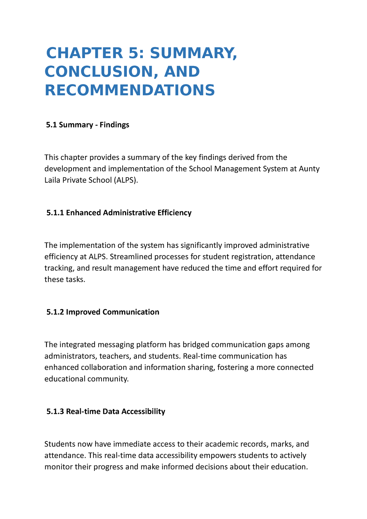 thesis chapter 5 summary conclusion and recommendation