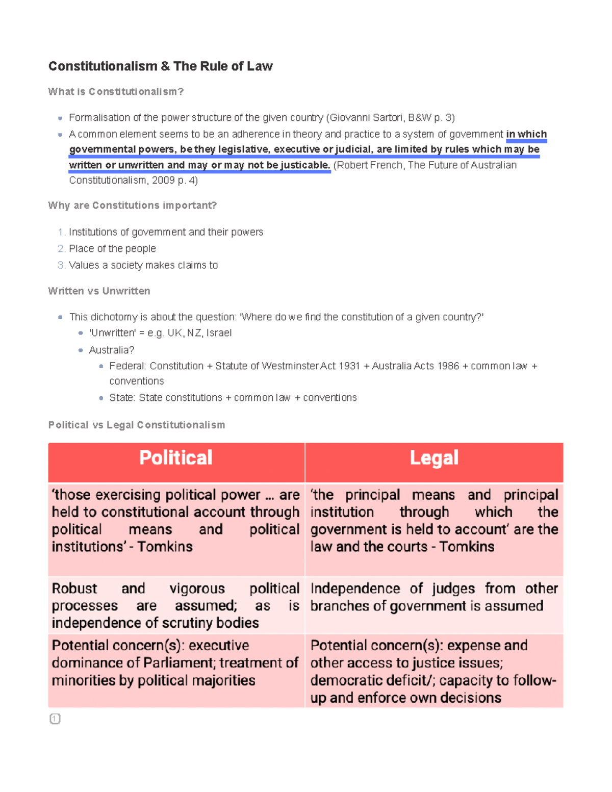 Constitutionalism & The Rule of Law Notes - Constitutionalism & The ...
