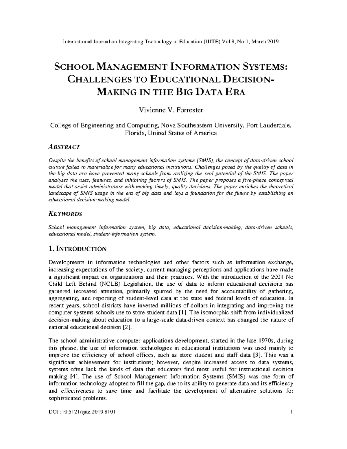 School Management Information Systems - DOI :10.5121/ijite.2019 1 ...