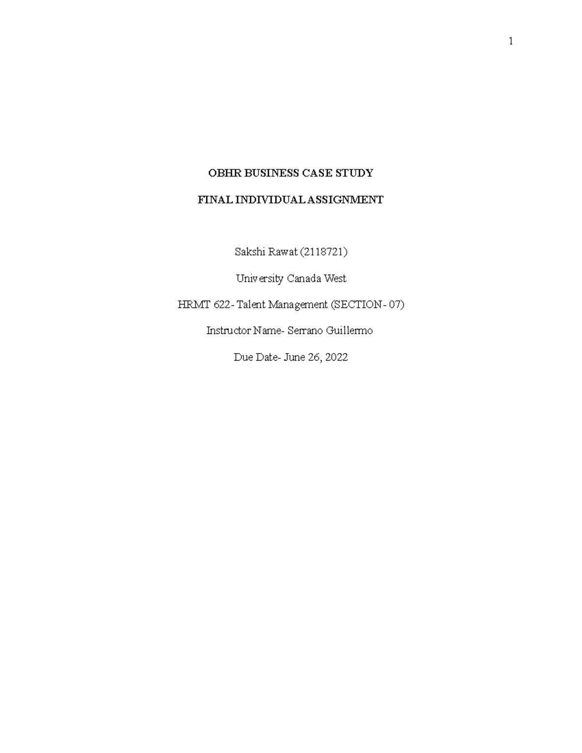 HRMT Final EXAM - Safd - OBHR BUSINESS CASE STUDY FINAL INDIVIDUAL ...