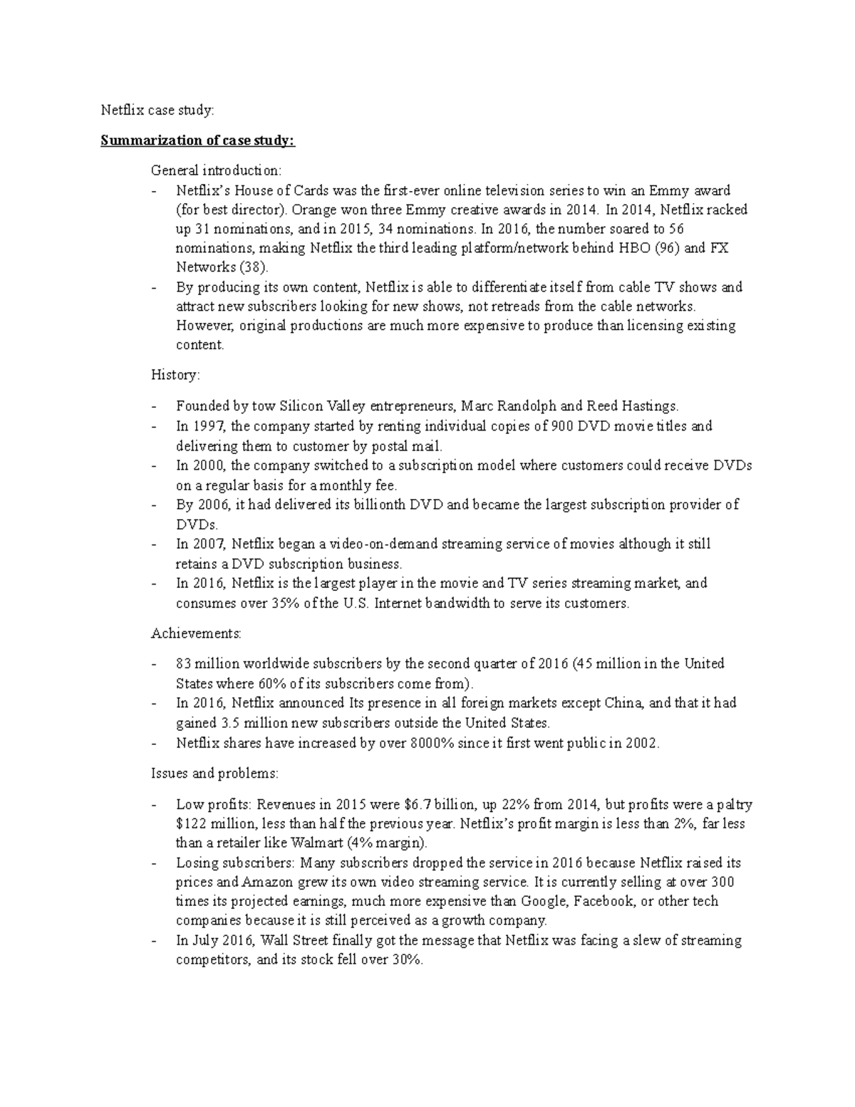 Netflix case study - sdsd - Netflix case study: Summarization of case ...