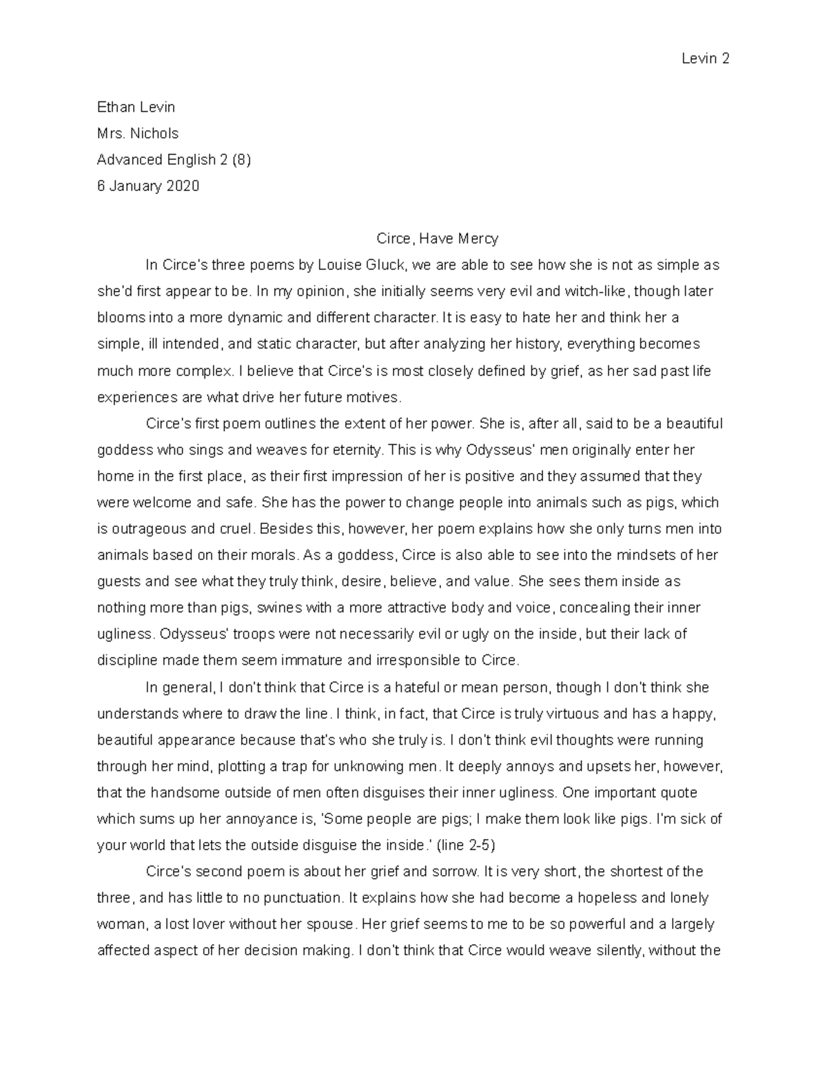 Untitled document - Levin 2 Ethan Levin Mrs. Nichols Advanced English 2 ...