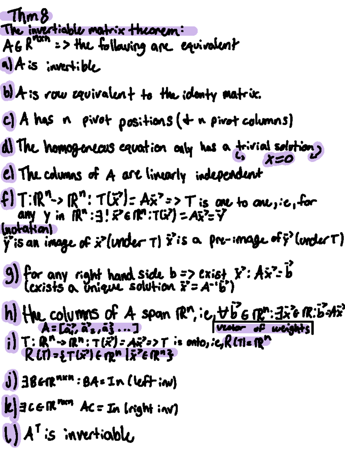 Section 2.3 Characterization of invertirle matrices - Thm 8 The ...