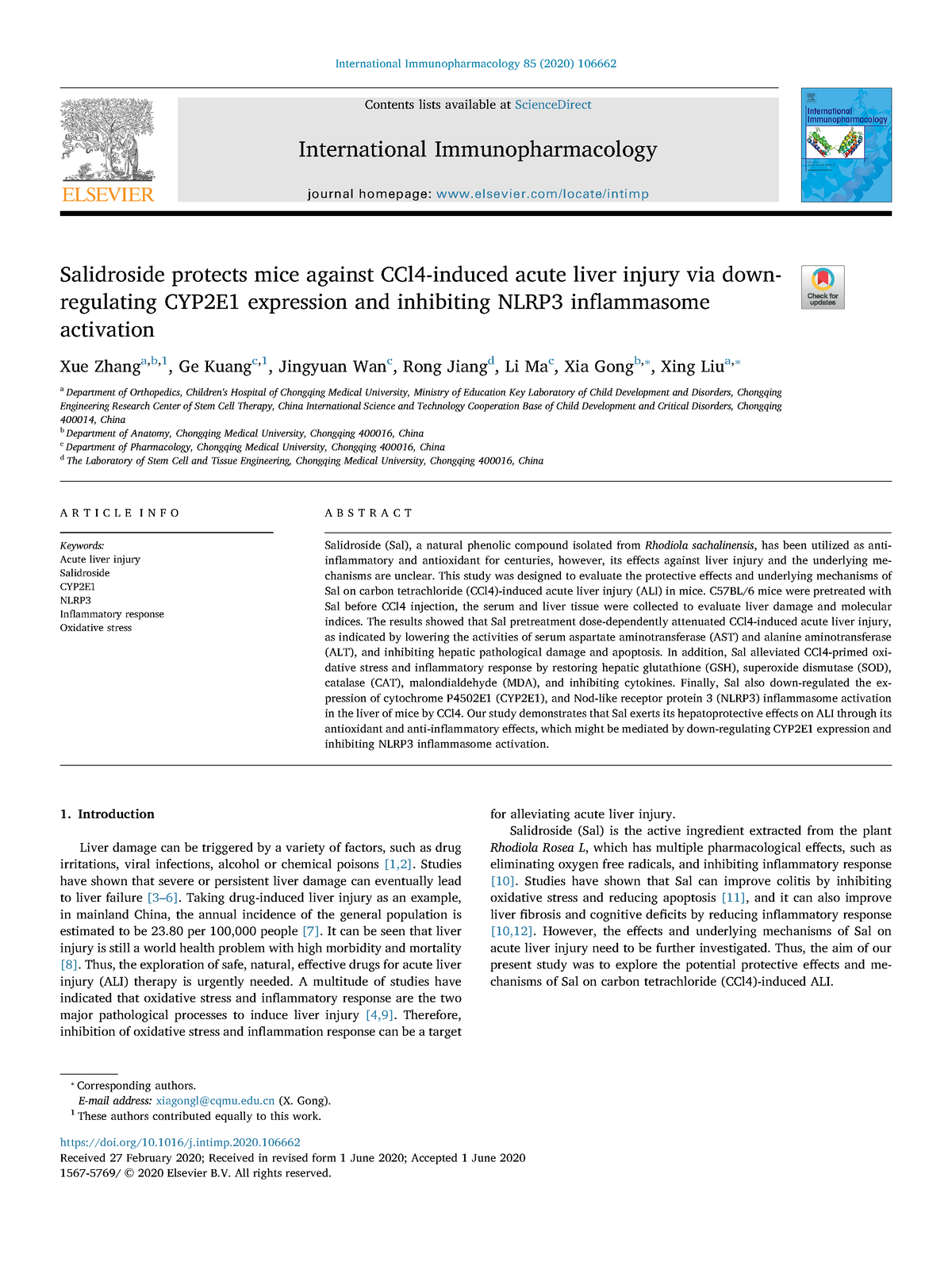 Salidroside protects mice against CCl4-induced acute liver injury via ...