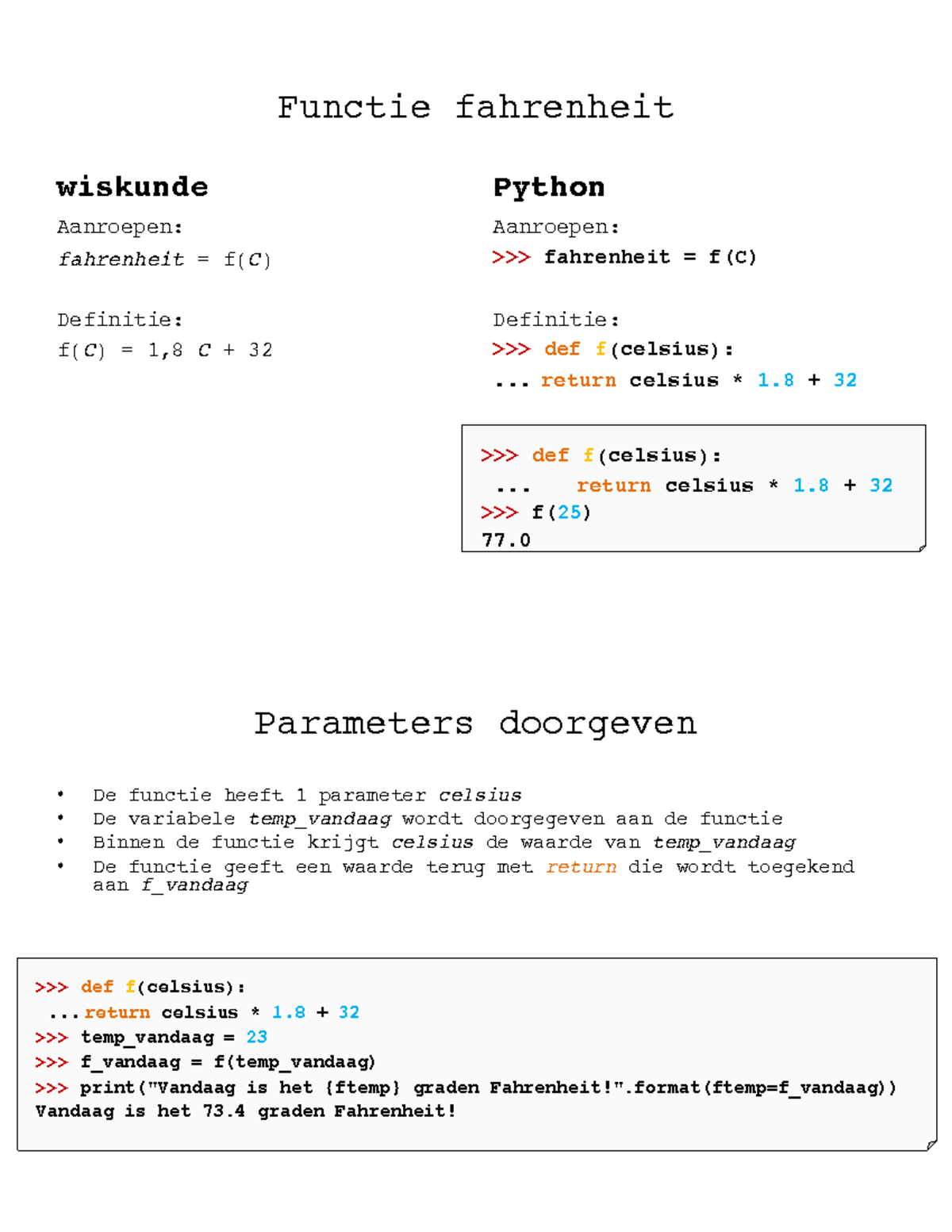 Python h5v1 functies - Samenvatting - Functie fahrenheit wiskunde ...
