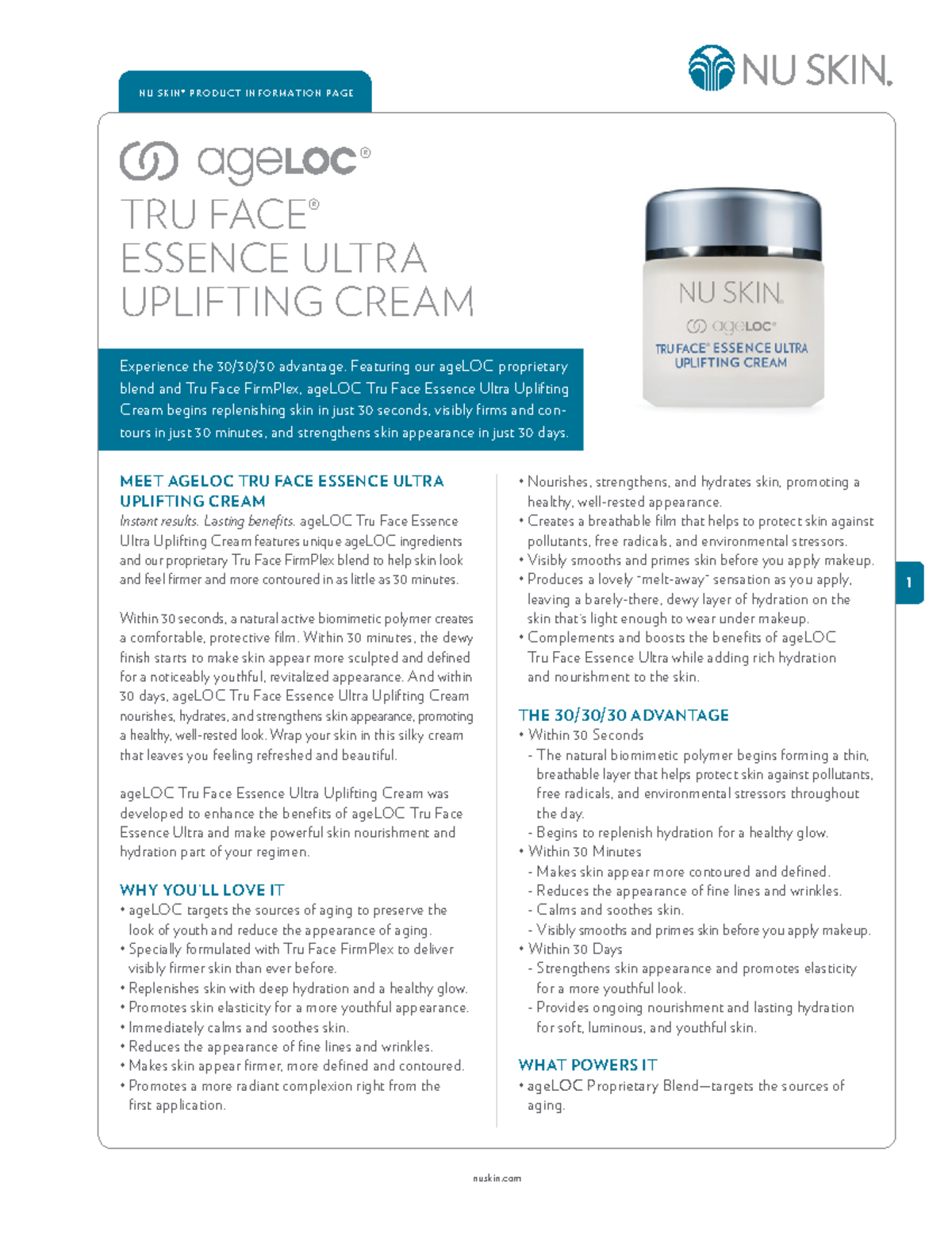 Ageloc Tru Face Essence Ultra Uplifting Cream Review Ageloc tru face essence ultra uplifting cream pip - 1 N U S K I N ® P R