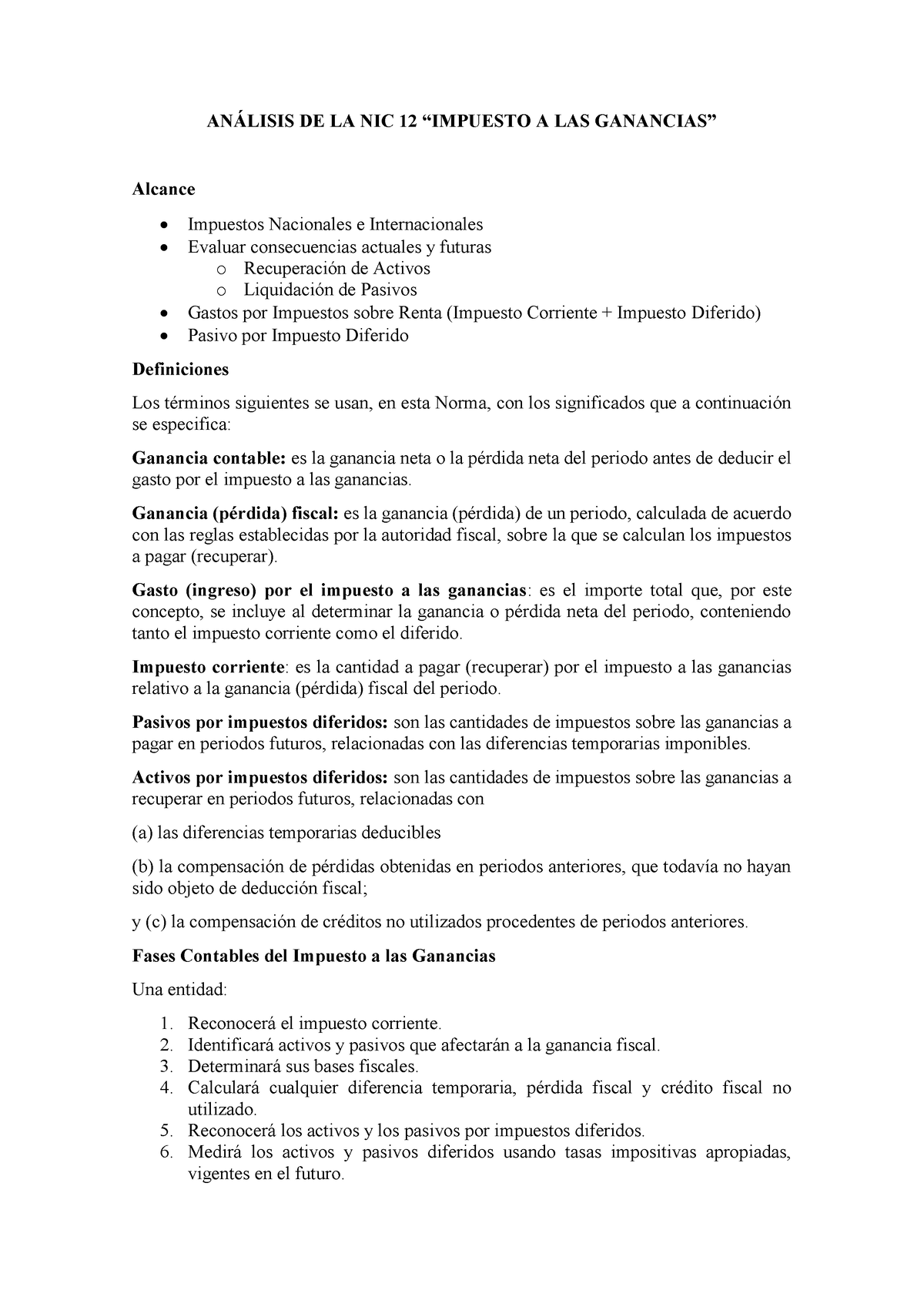 1 Análisis De La Nic 12 AnÁlisis De La Nic 12 “impuesto A Las Ganancias” AnÁlisis De La Nic 5449