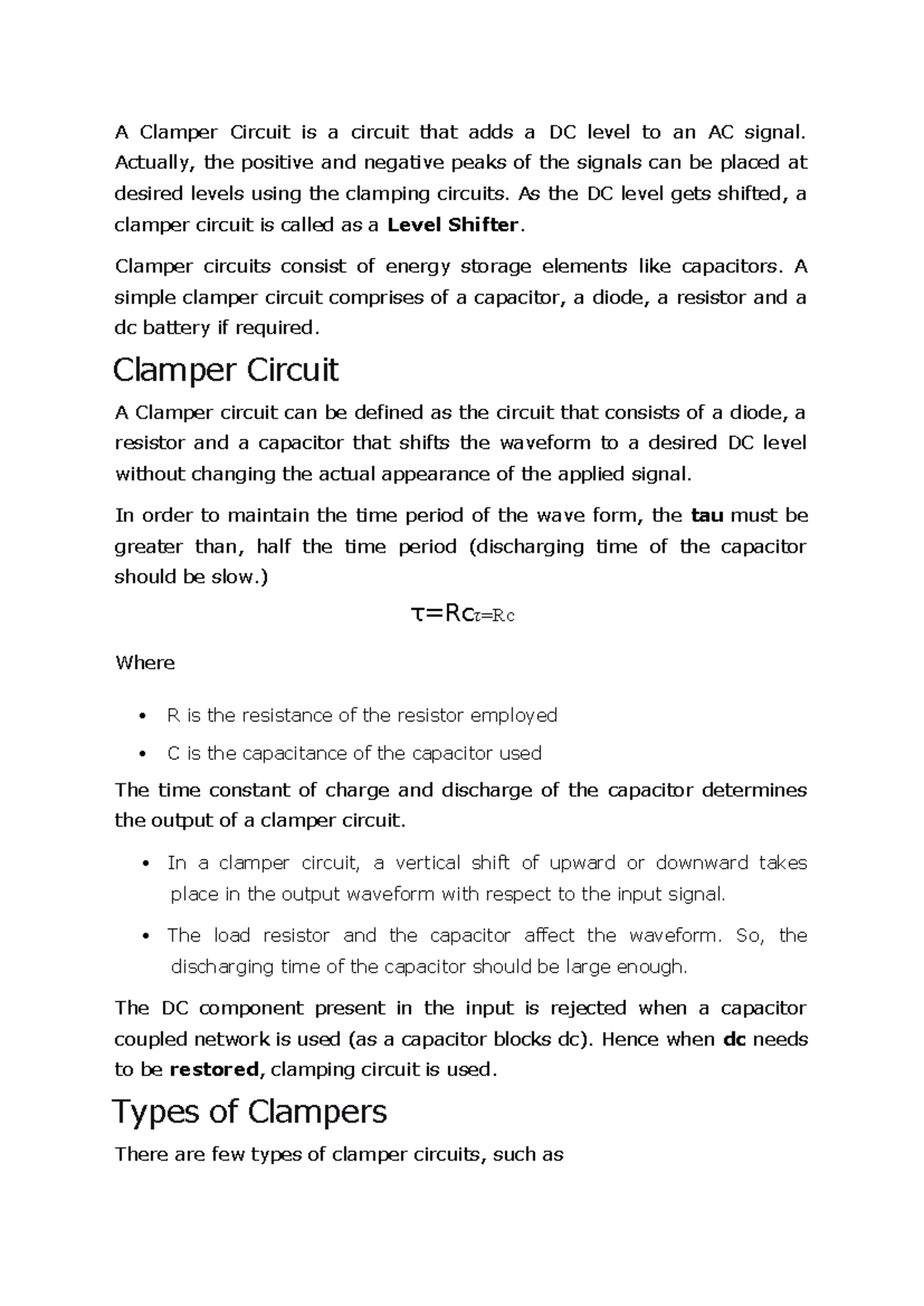 Clampers - Actually, the positive and negative peaks of the signals can ...