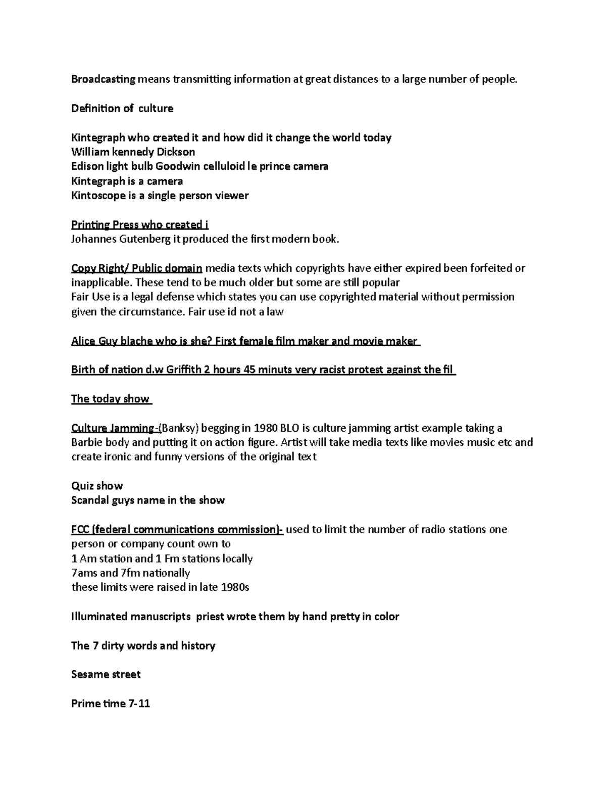 Communications in class notes - Broadcasting means transmitting ...
