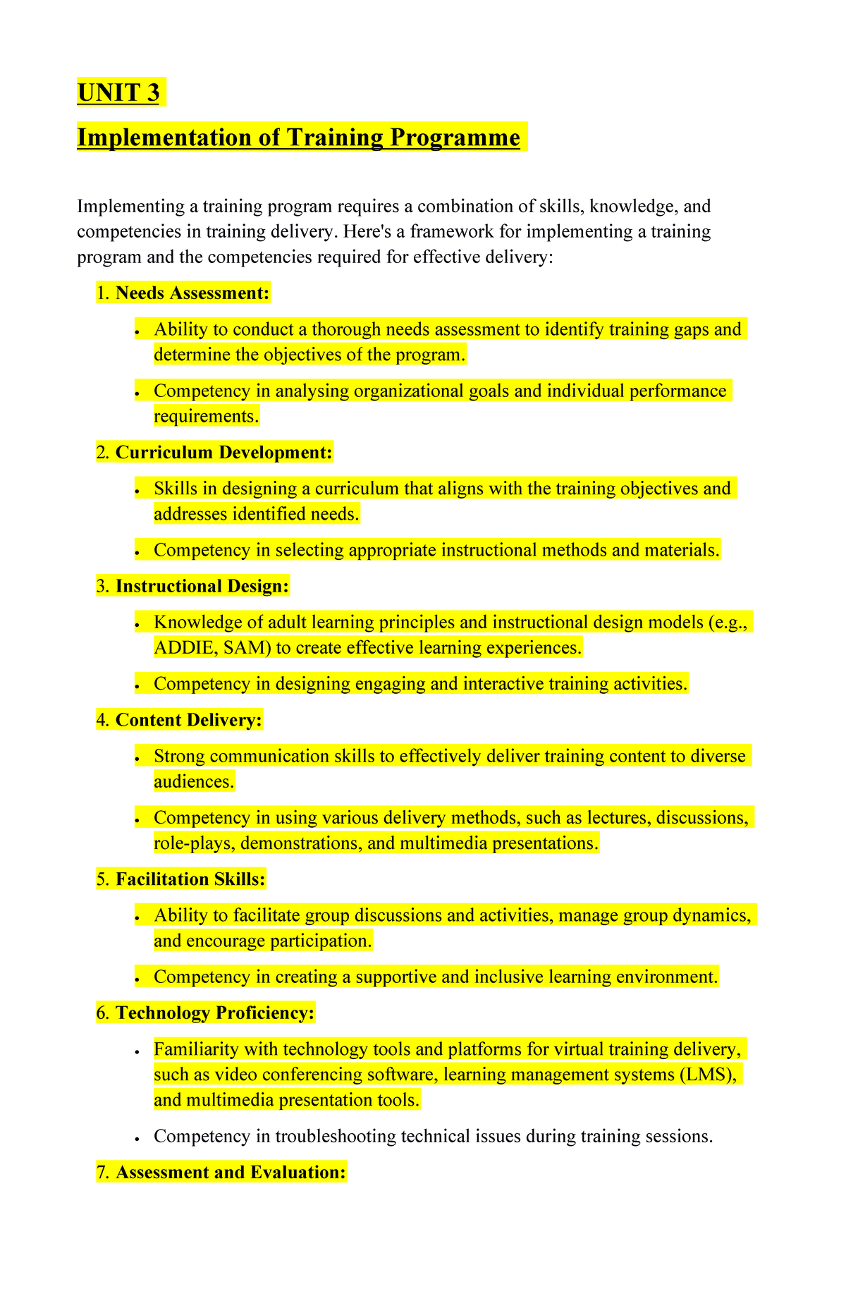 UNIT 3 - Unit 3 implemented of training program - UNIT 3 Implementation ...