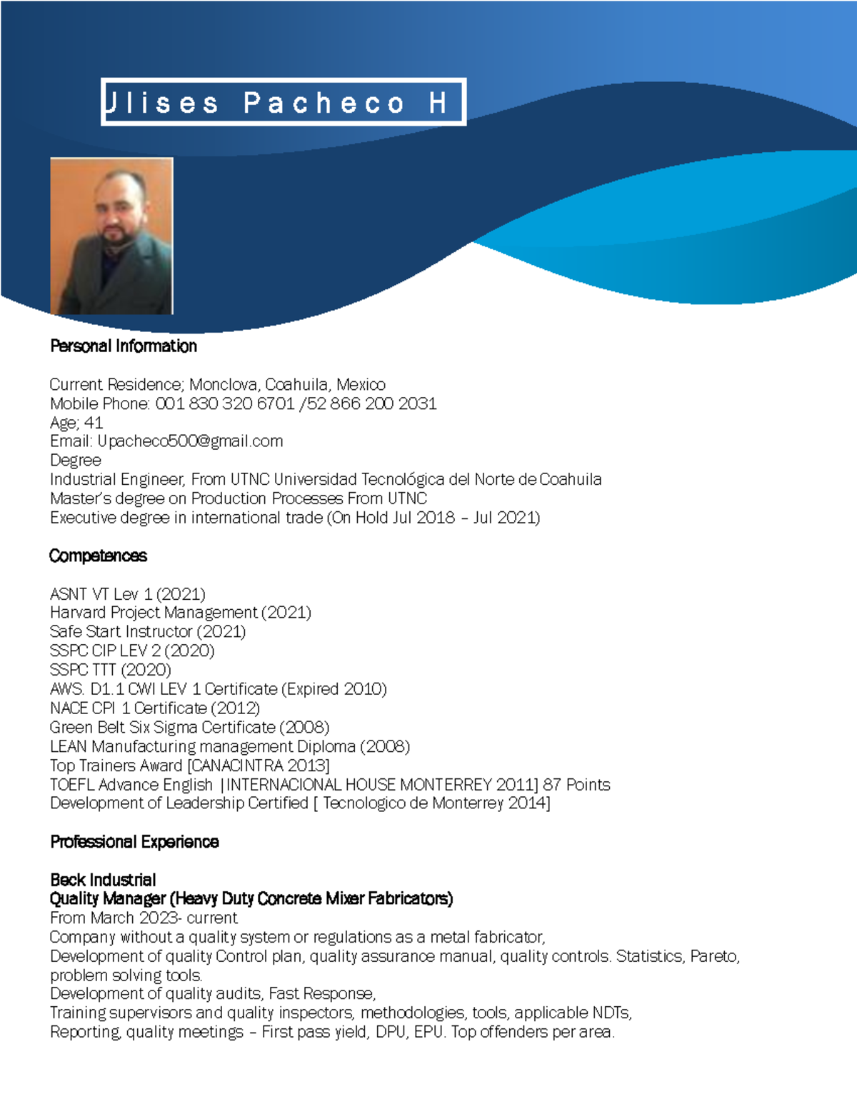Resume Ulises Pacheco March 24 - Personal Information Current Residence ...