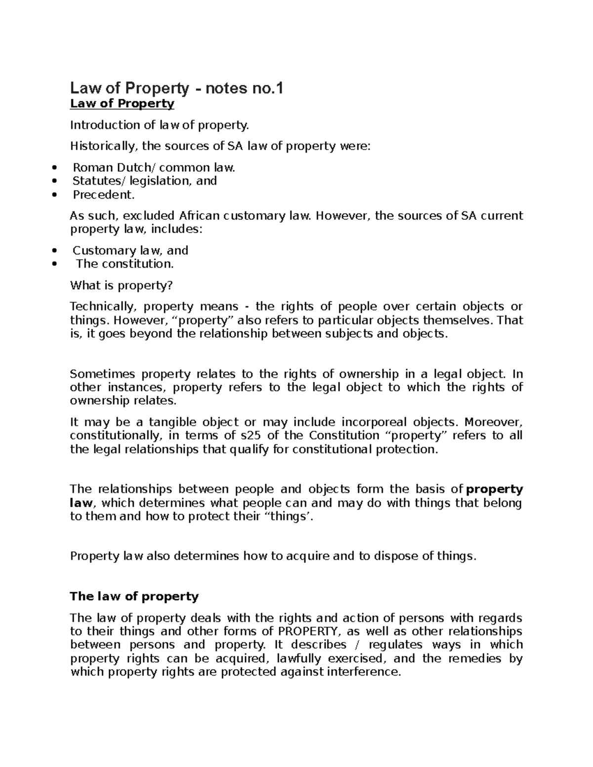 Law of property notes - Law of Property - notes no Law of Property ...