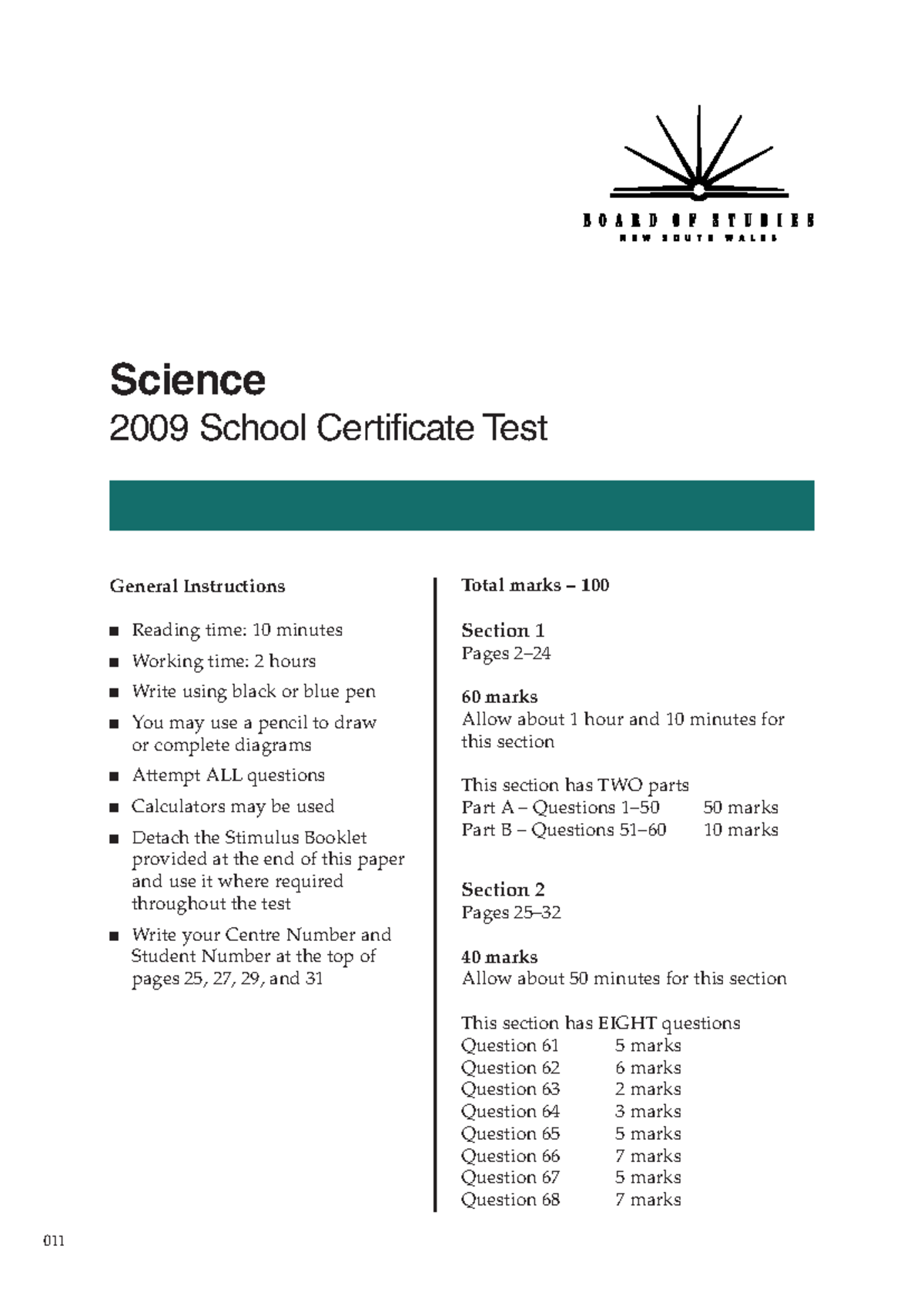 2009-SCT-science - science paper - Science 2009 School Certificate Test ...