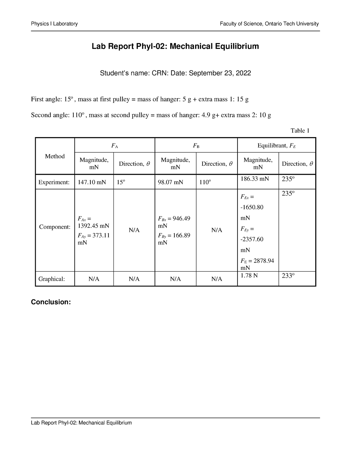 Equilibrium Lab Report 2 PHY1010U Ontario Tech University Studocu