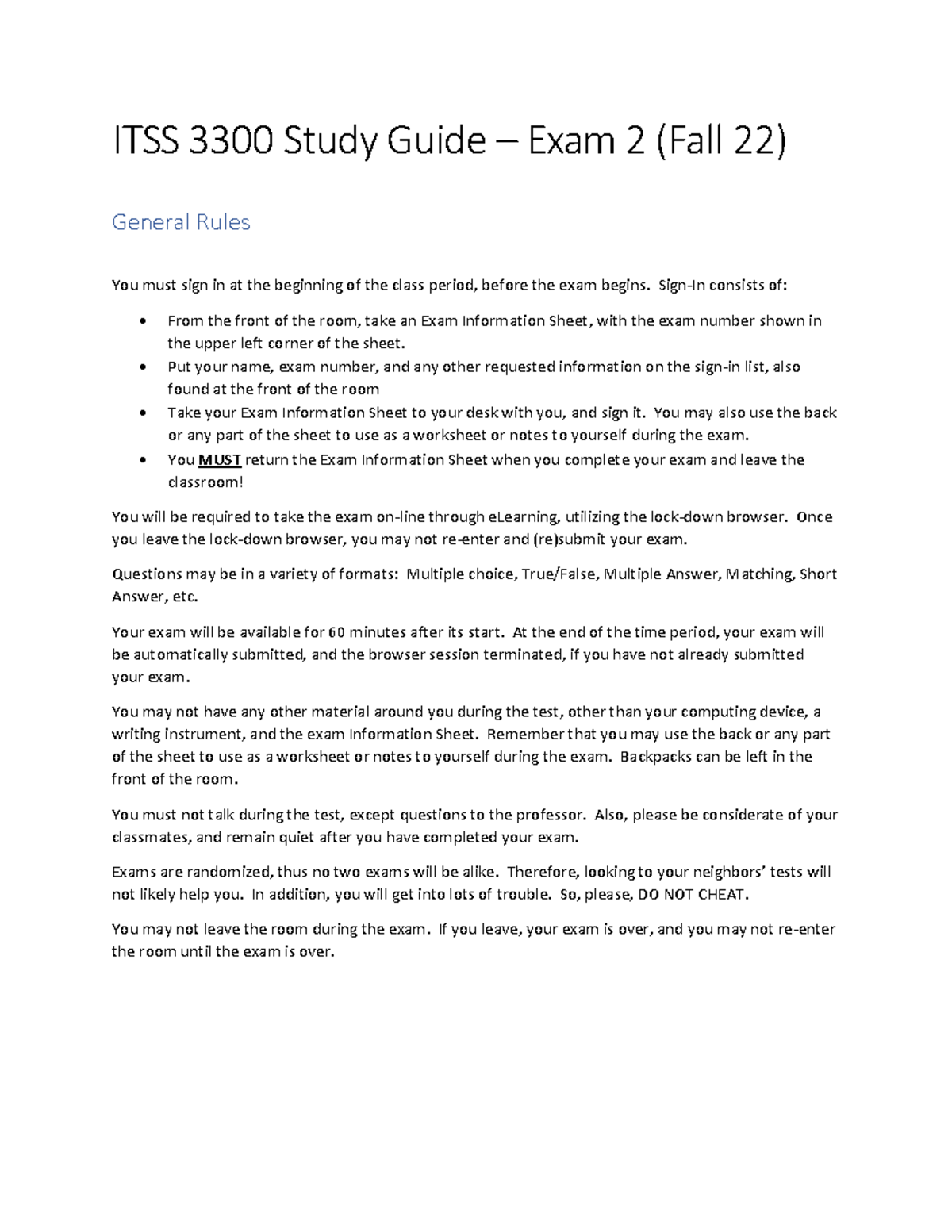 ITSS 3300 Exam 2 Study Guide F22 ITSS 3300 Study Guide Exam 2 (Fall