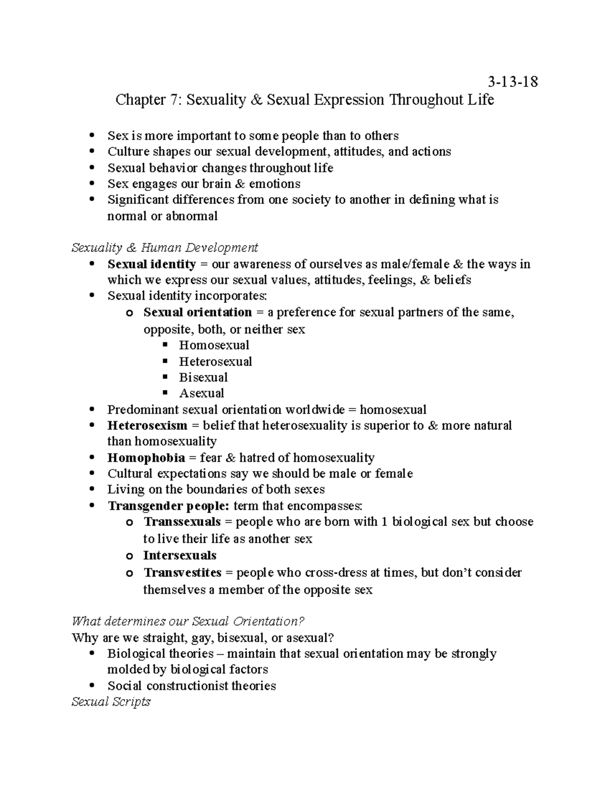 Chp 7 FMST 101 - Lecture notes 7 - Chapter 7: Sexuality Sexual ...