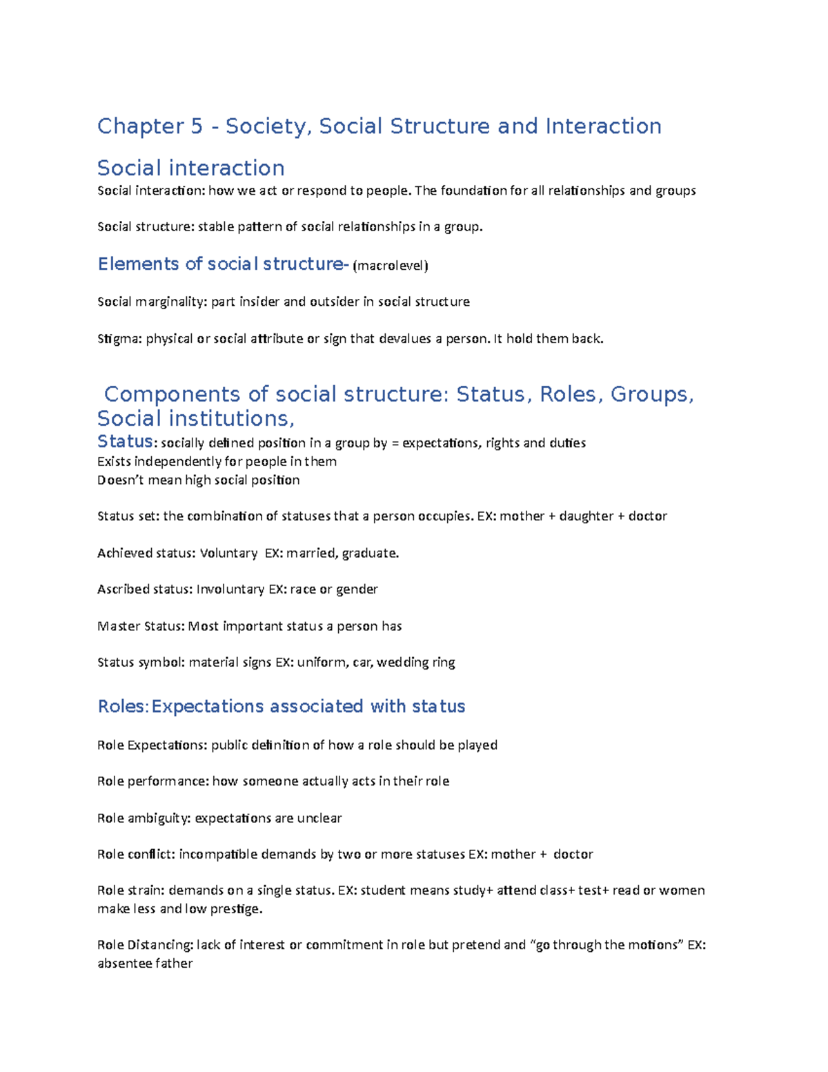 Sociology In Our Times Ch 5, 7 And 8 Notes Copy - Chapter 5 - Society ...