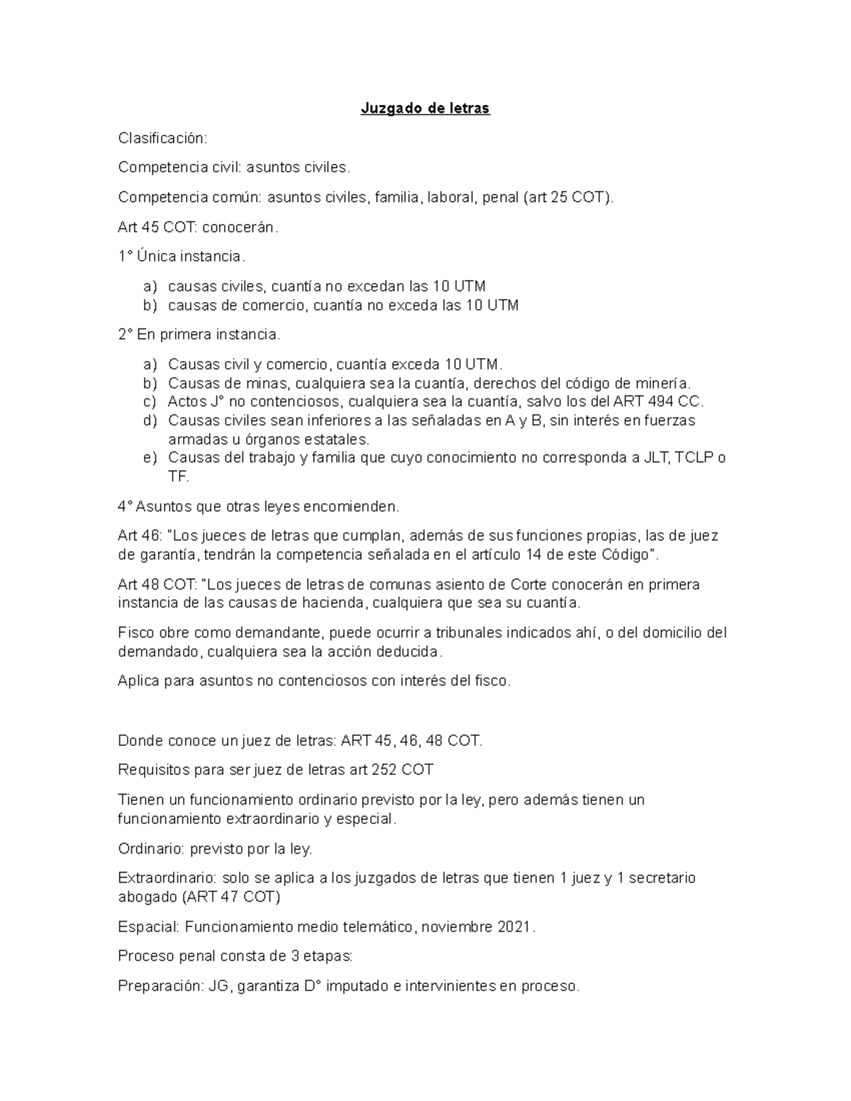 Apunte tribunales Tribunal de justicia Juzgado de letras