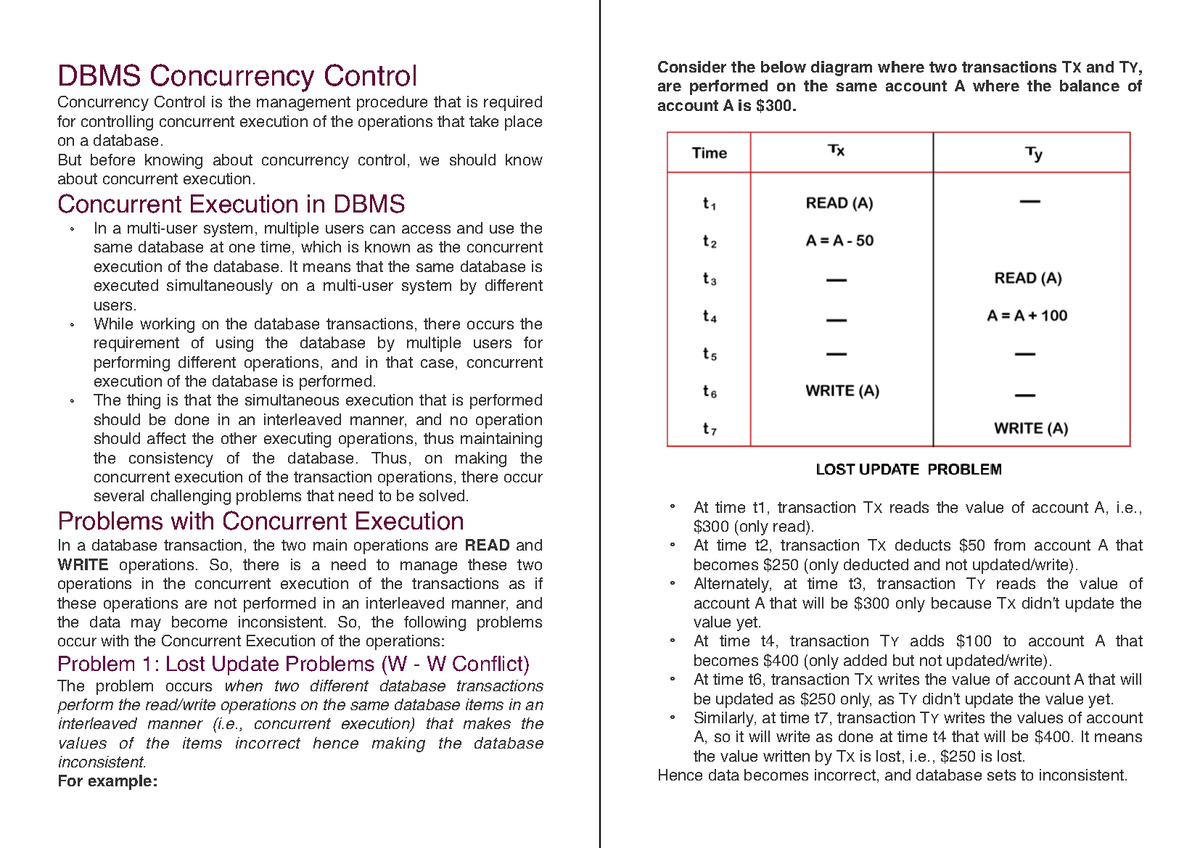 Concurrency Control Techniques - DBMS Concurrency Control Concurrency ...