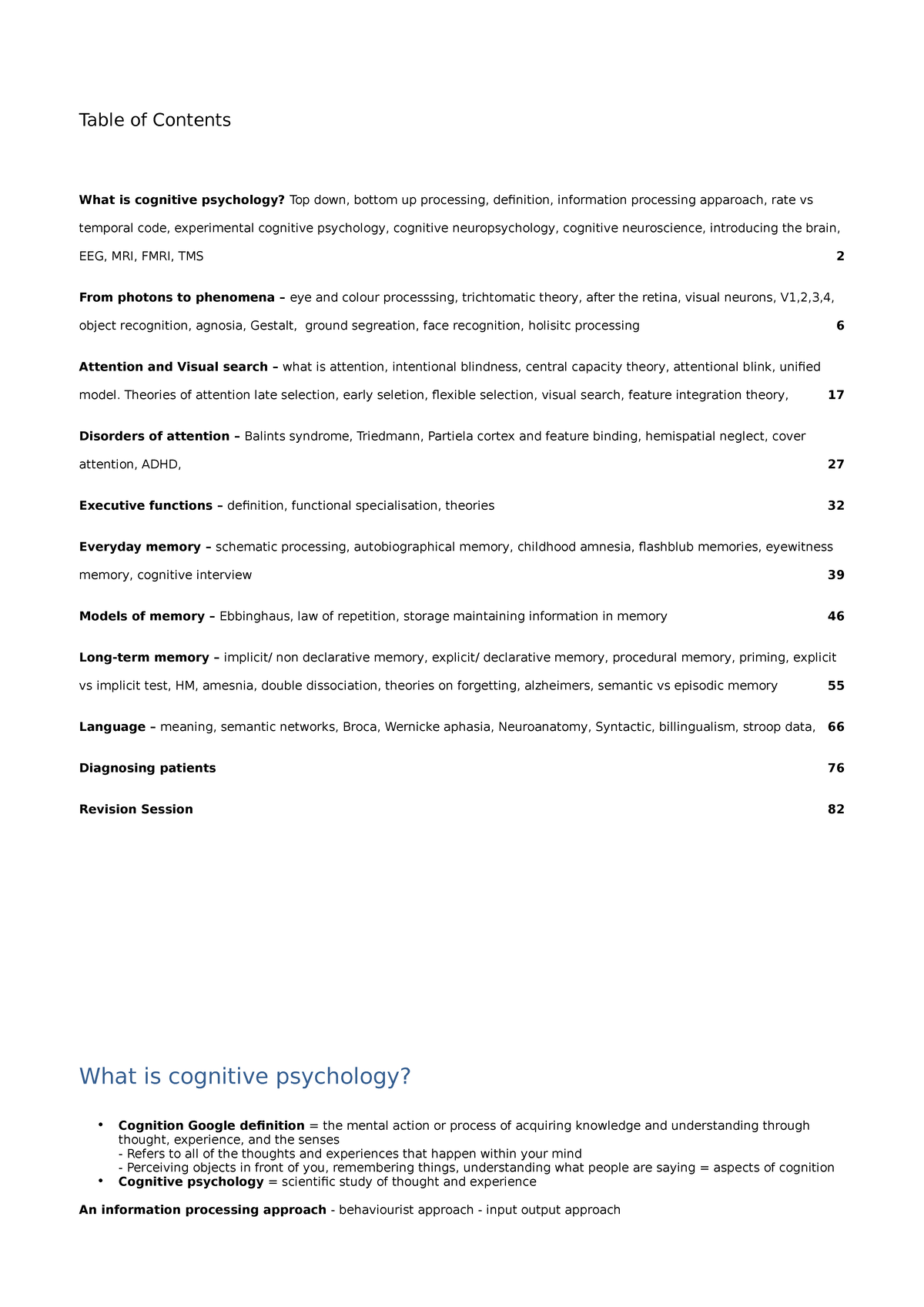 Cognitive psychology revision - Table of Contents What is cognitive ...