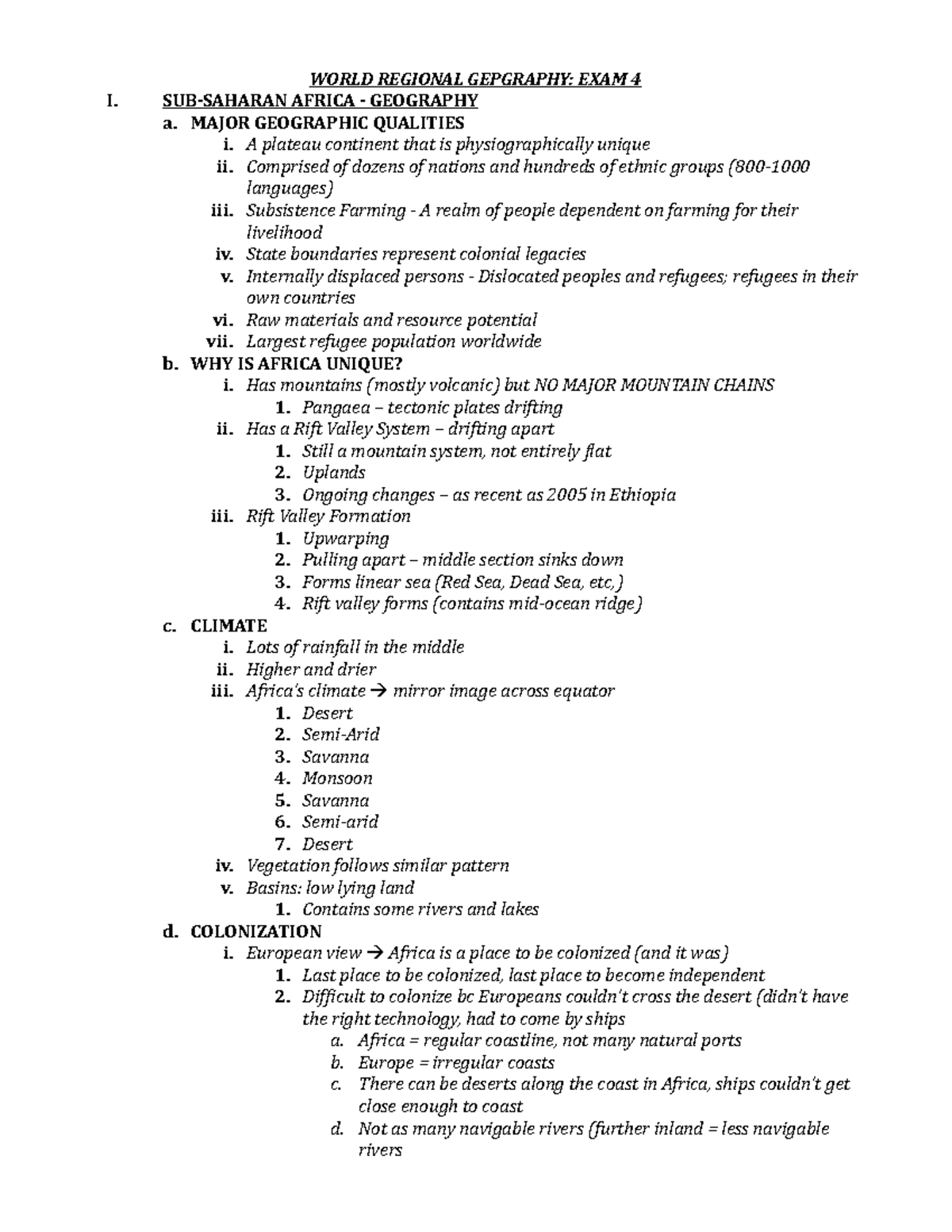 2017 World Regional Geography Exam 4 Lecture Notes World Regional Gepgraphy Exam 4 I Sub 2624