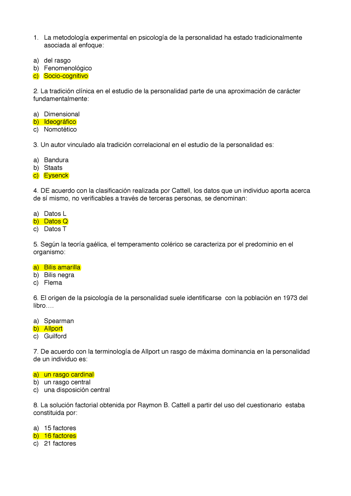 Examen Junio Preguntas Y Respuestas La Experimental En De La Personalidad Ha Estado