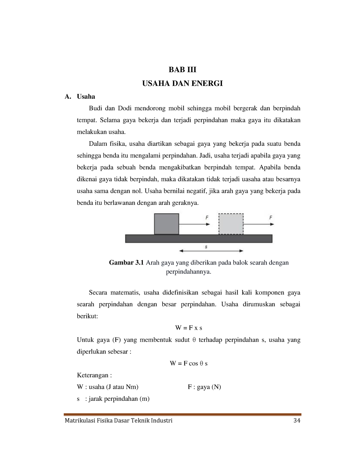 Modul Fisika Dasar Bab 3 Usaha Dan Energi - BAB III USAHA DAN ENERGI A ...