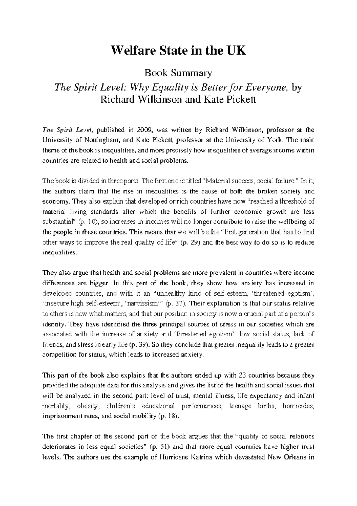 the spirit level why equality is better for everyone summary