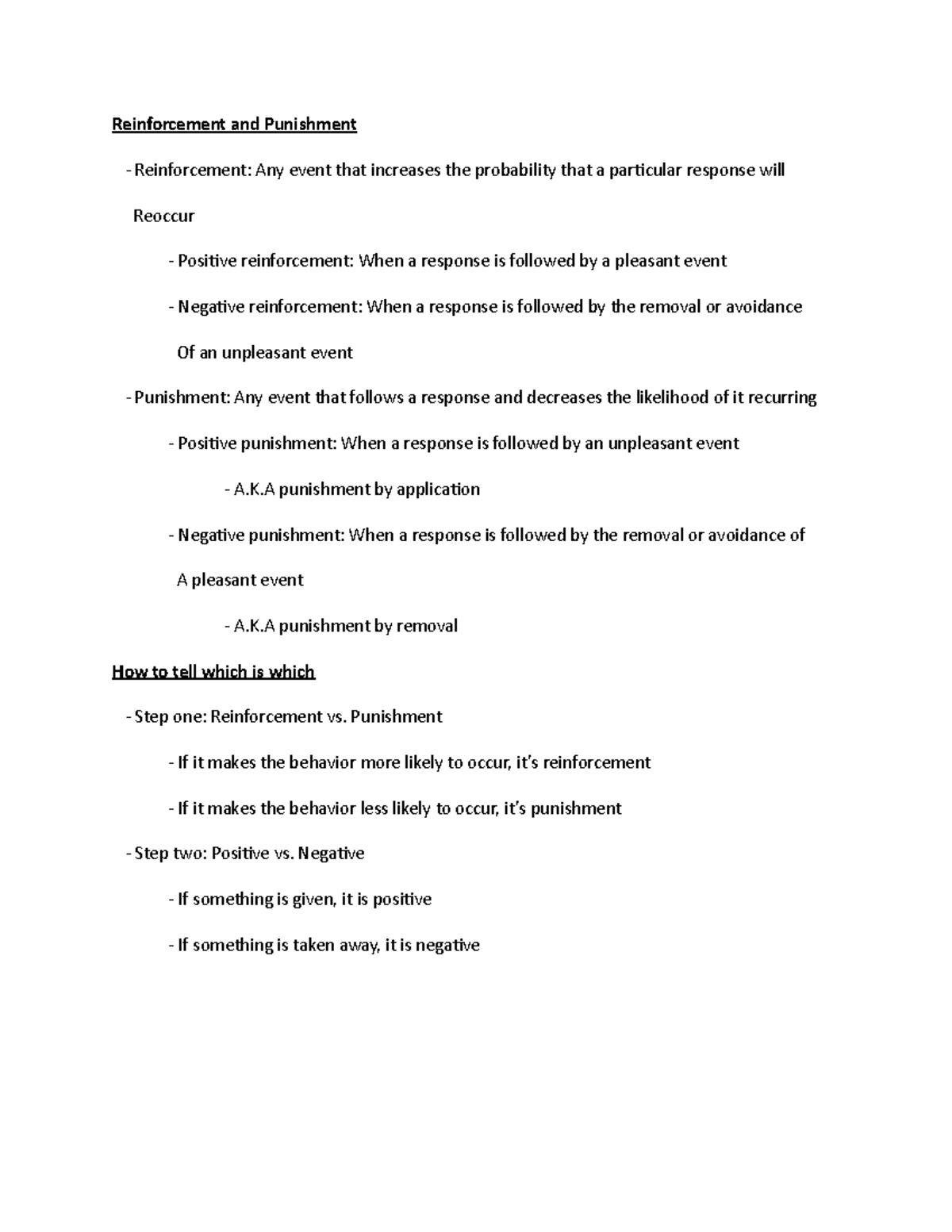 Learning and Memory 2 - Lecture Notes - Reinforcement and Punishment ...
