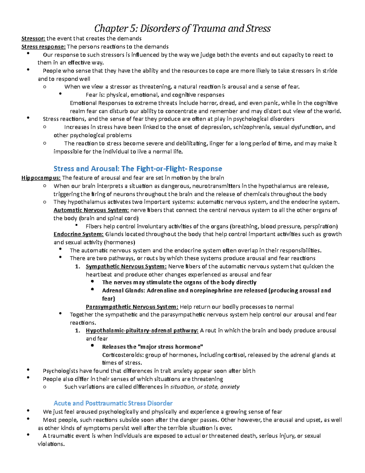 Chapter 5 - Notes - Summary Fundamentals of Abnormal Psychology ...