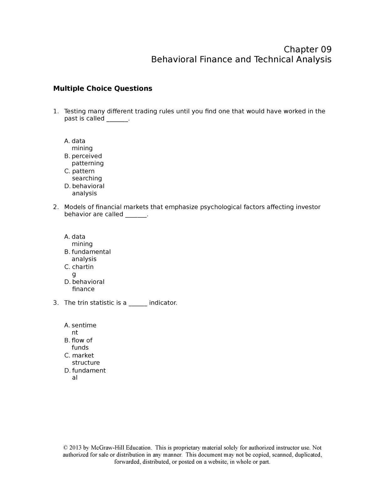 Chap009 - Testbank - Chapter 09 Behavioral Finance And Technical ...