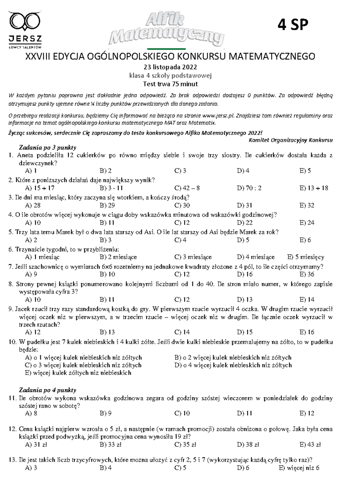 Zadania- Alfik-2022-podstawowa-4 - XXVIII EDYCJA OGÓLNOPOLSKIEGO