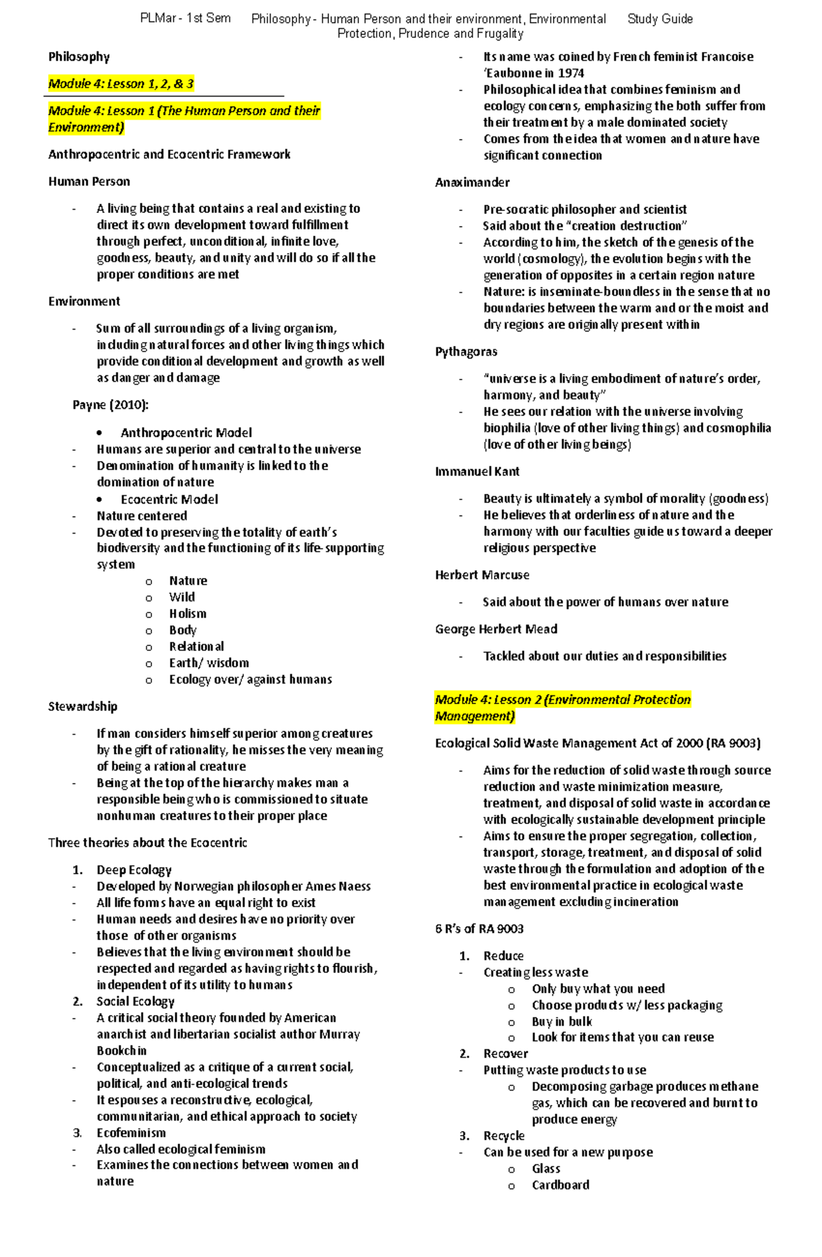 Plmar Philosophy 1st Sem 2nd Quarter Study Guide 1 - Philosophy Module ...