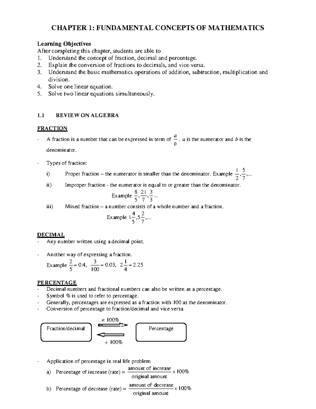 Mathematics 112 Review On Algebra Chapter 1 - CHAPTER 1: FUNDAMENTAL CONCEPTS OF MATHEMATICS ...