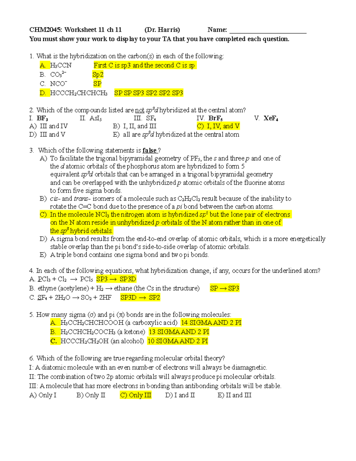 Chm2045 Worksheet Chapter 11 - CHM 2045 - University Of Florida - Studocu