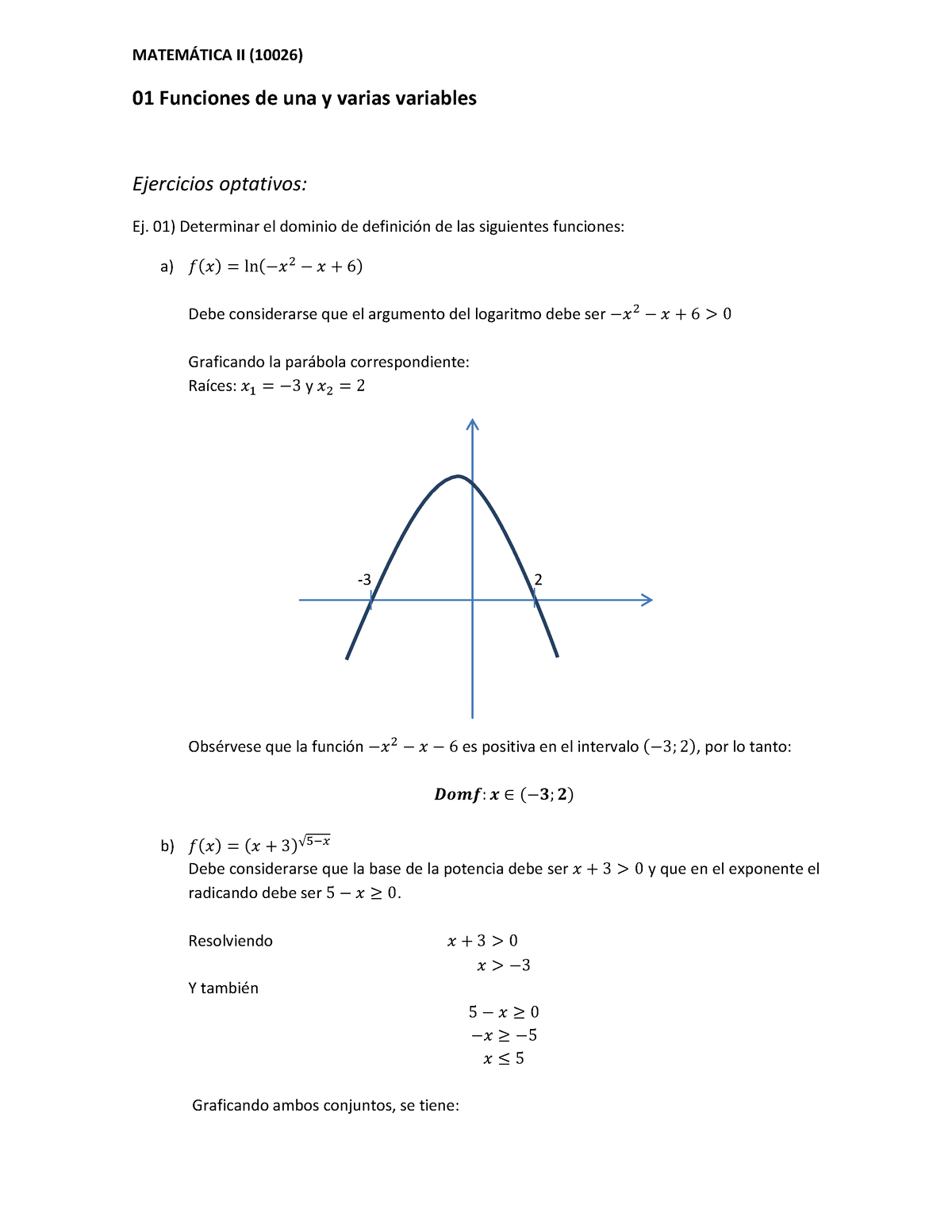 Ejercicios Optativos 01 Mate Ii Matem¡tica Ii 10026 01 Funciones De Una Y Varias Variables 5118